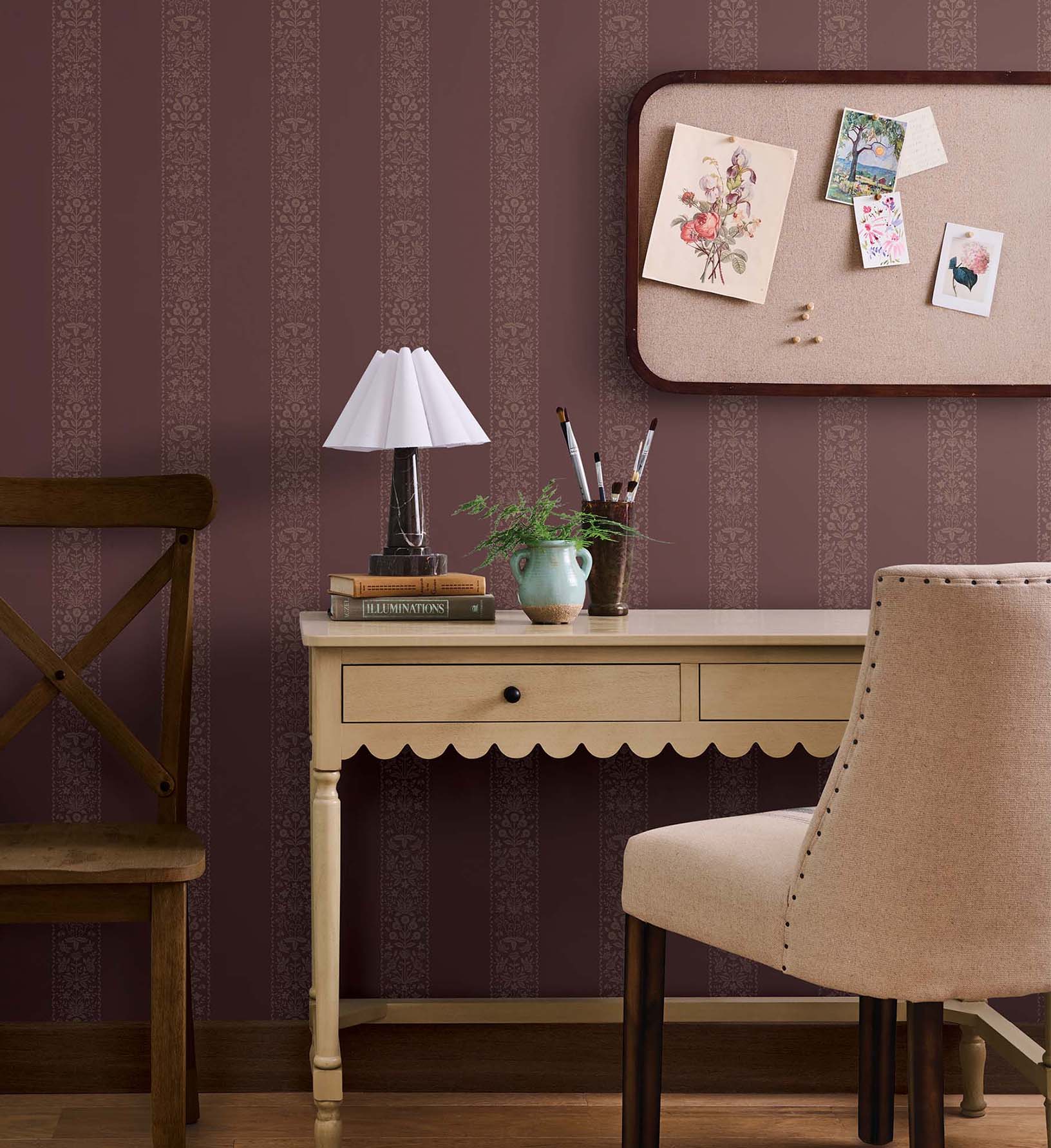 Estee Stripe Wallpaper - Burgundy