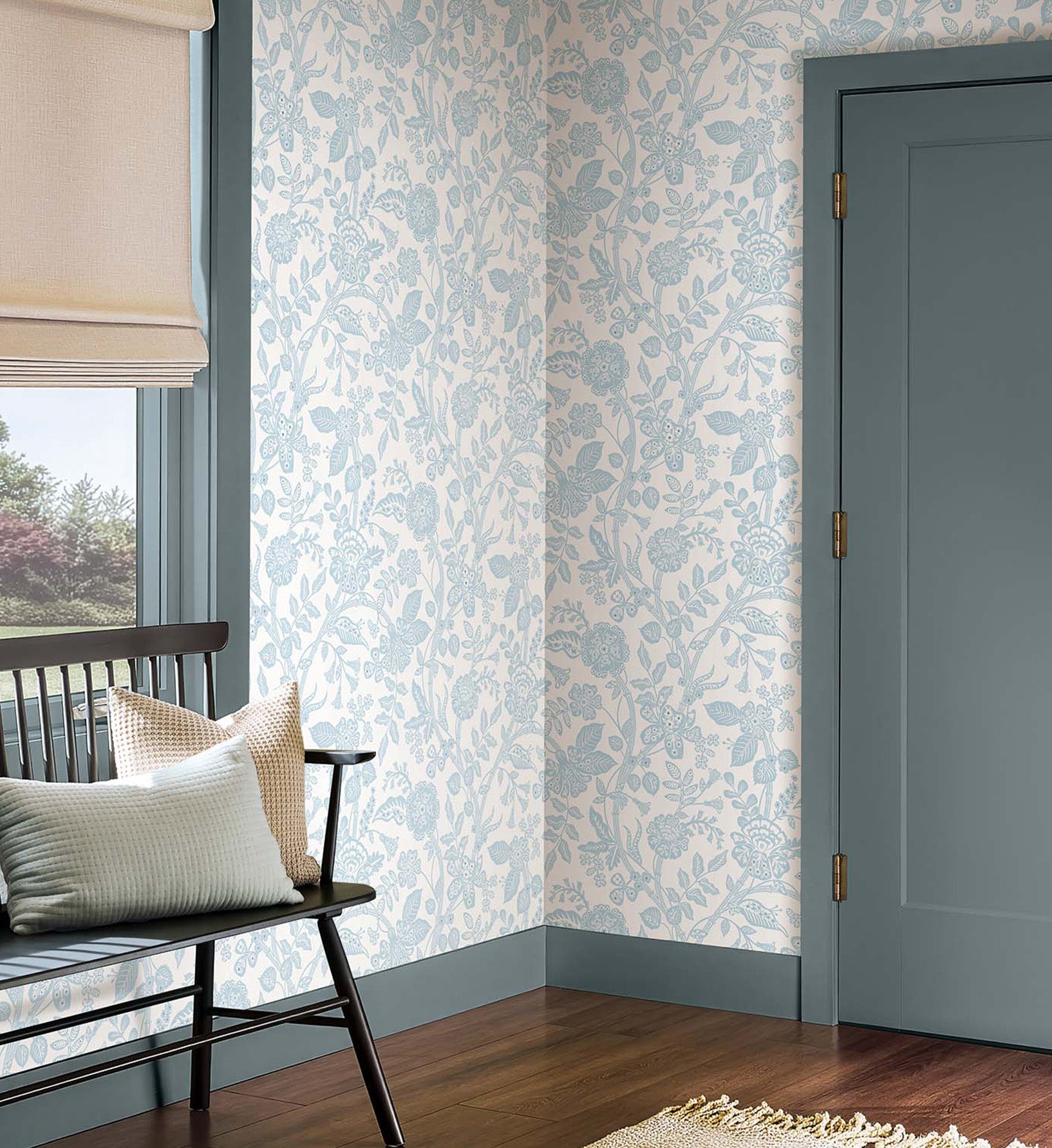 Gracie Garden Wallpaper - Blue & White