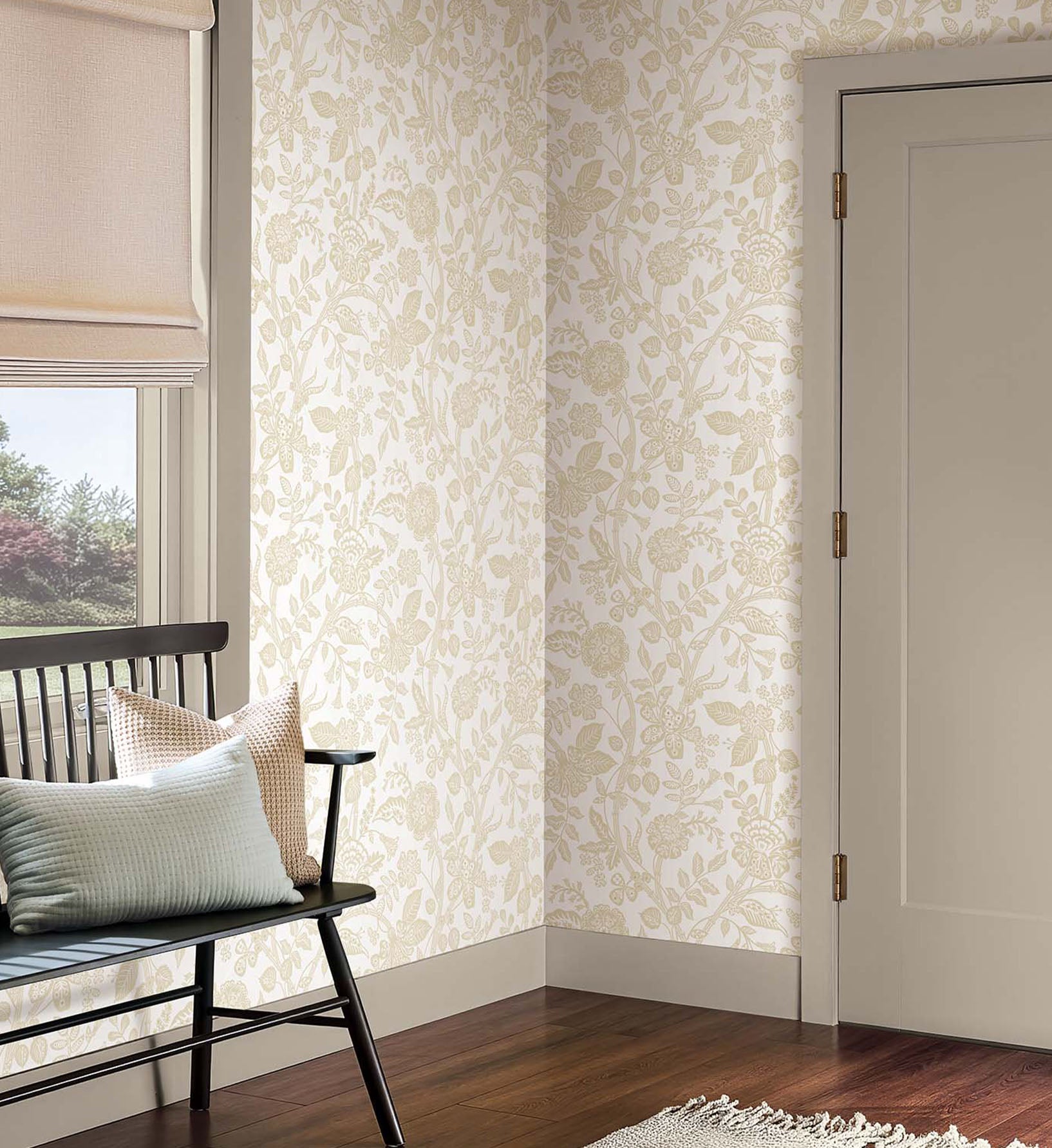 Gracie Garden Wallpaper - Beige & White