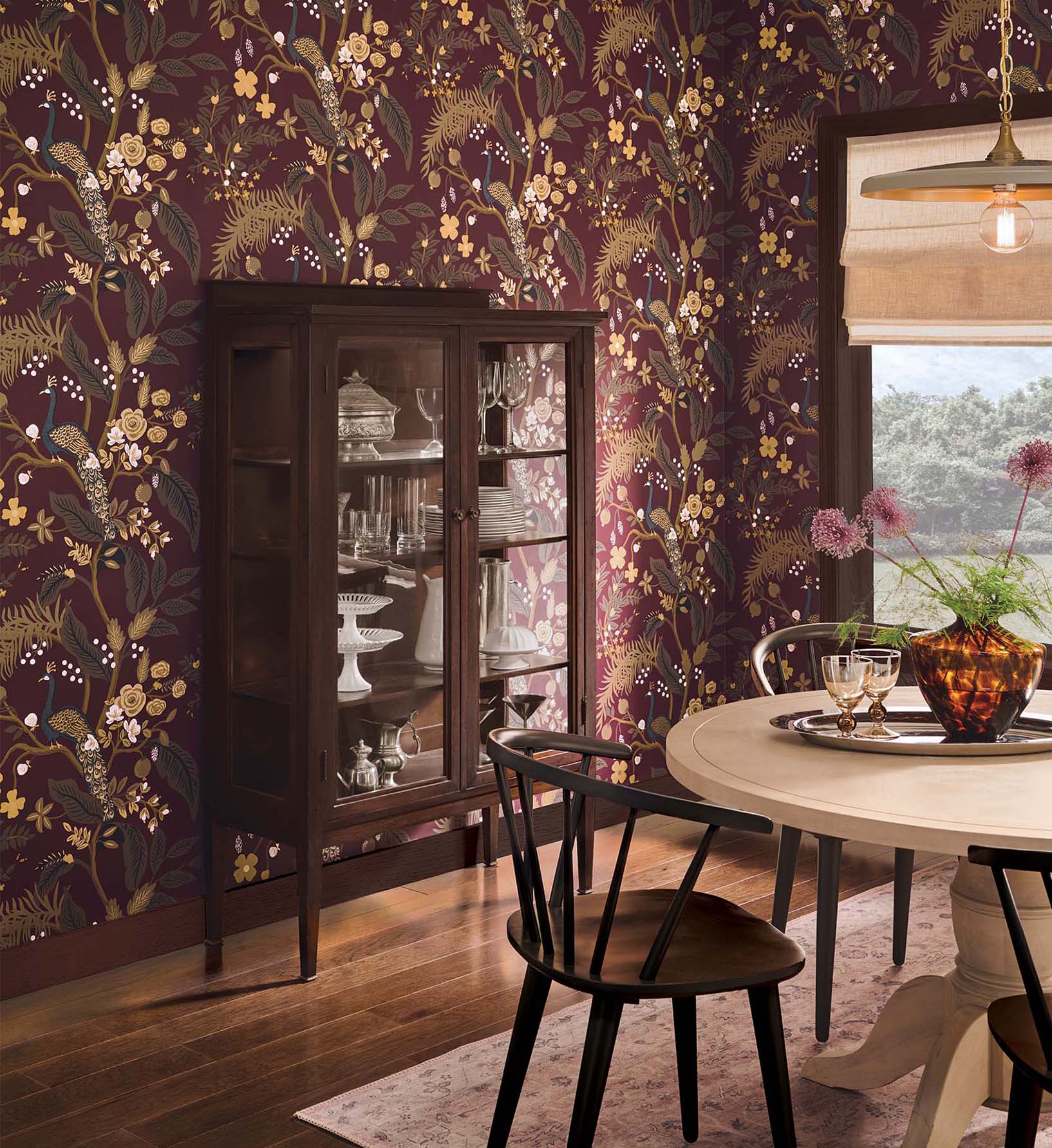 Peacock Wallpaper - Burgundy