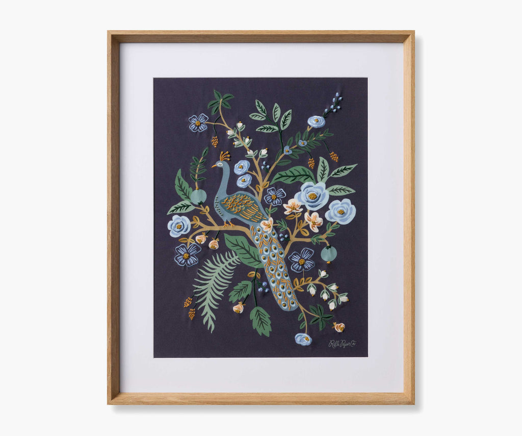 Peacock Framed Embroidered Wall Art | Rifle Paper Co.