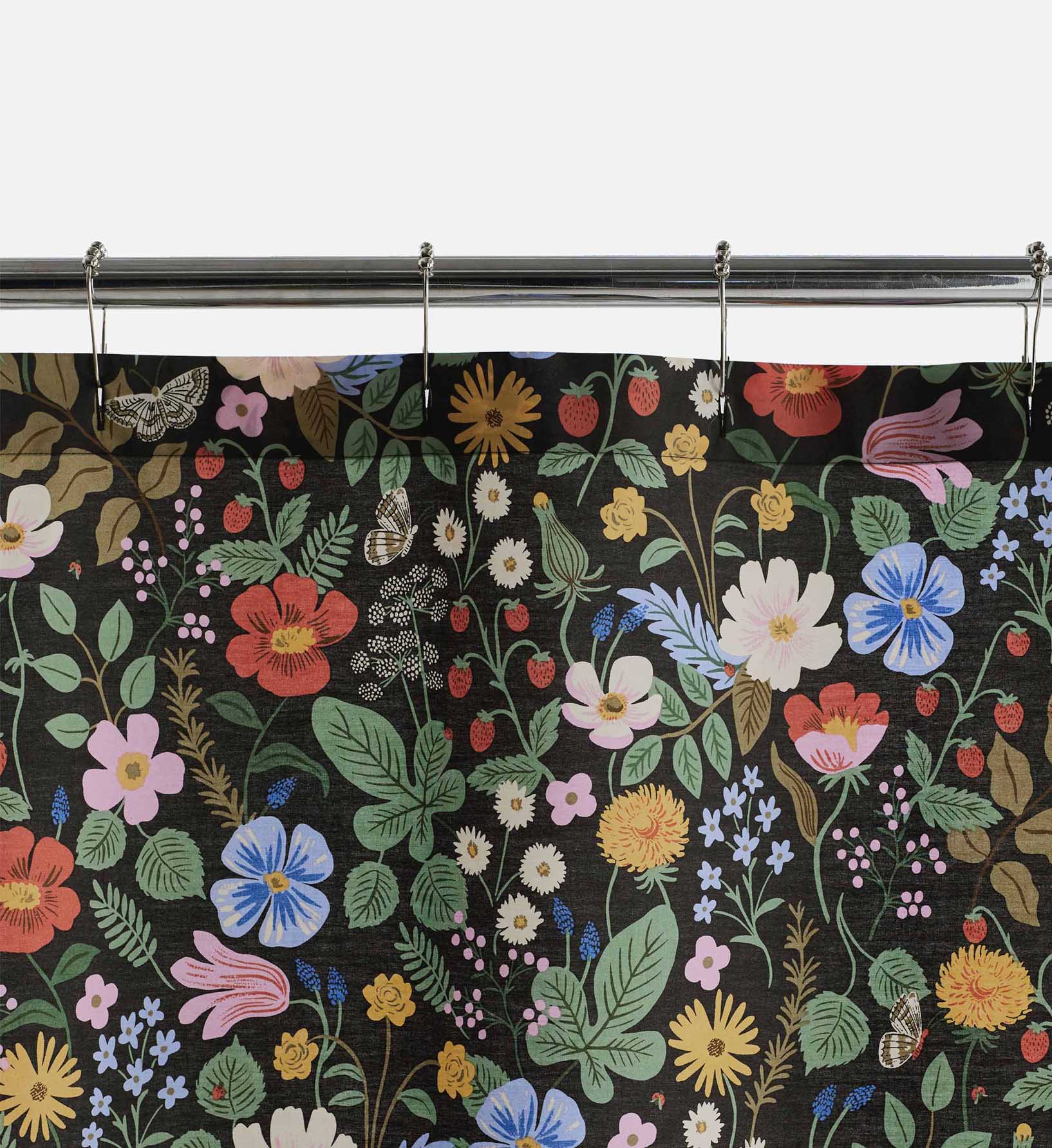 Percale Shower Curtain - Strawberry Fields Black