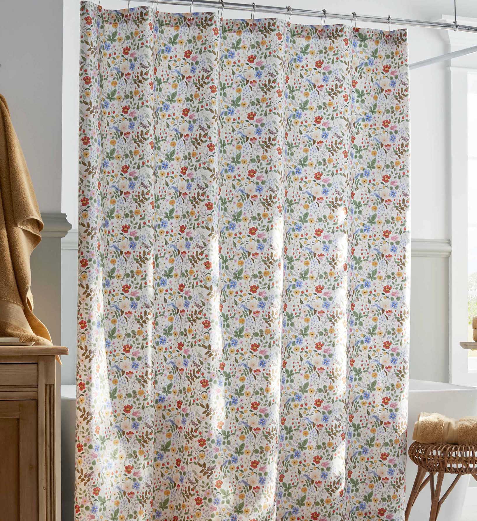 Percale Shower Curtain - Strawberry Fields White