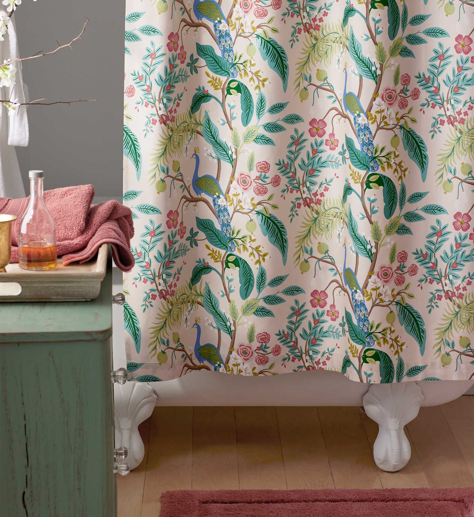 Sateen Shower Curtain - Peacock Blush