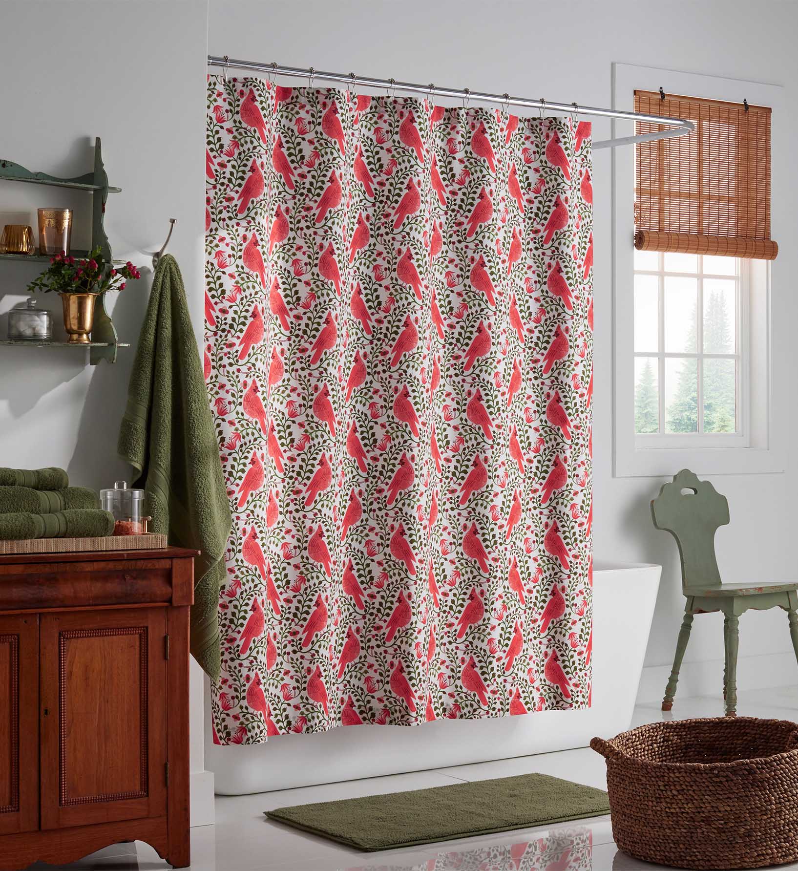 Percale Shower Curtain - Cardinals
