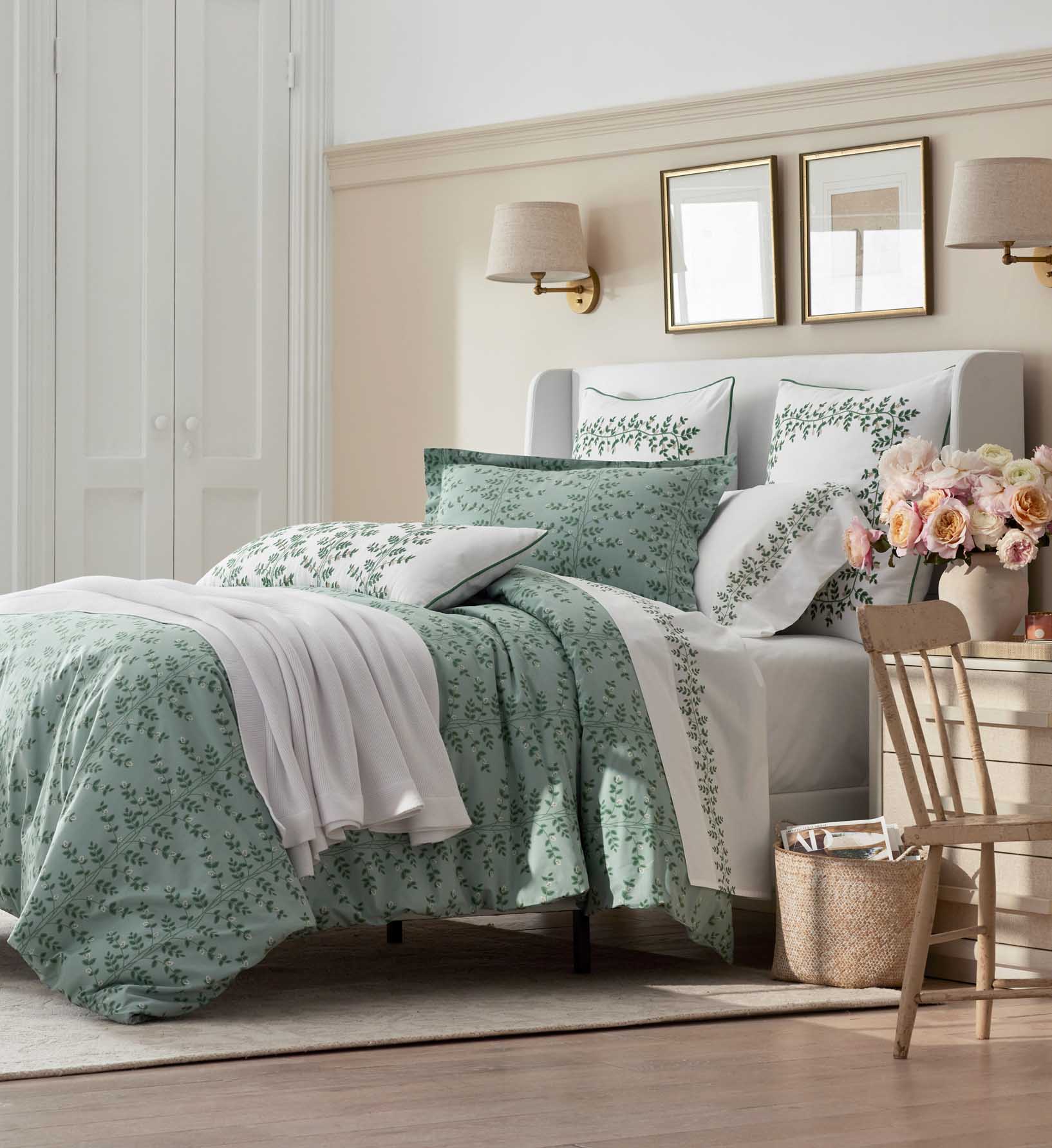 Percale Duvet Cover - Climbing Vines Sage