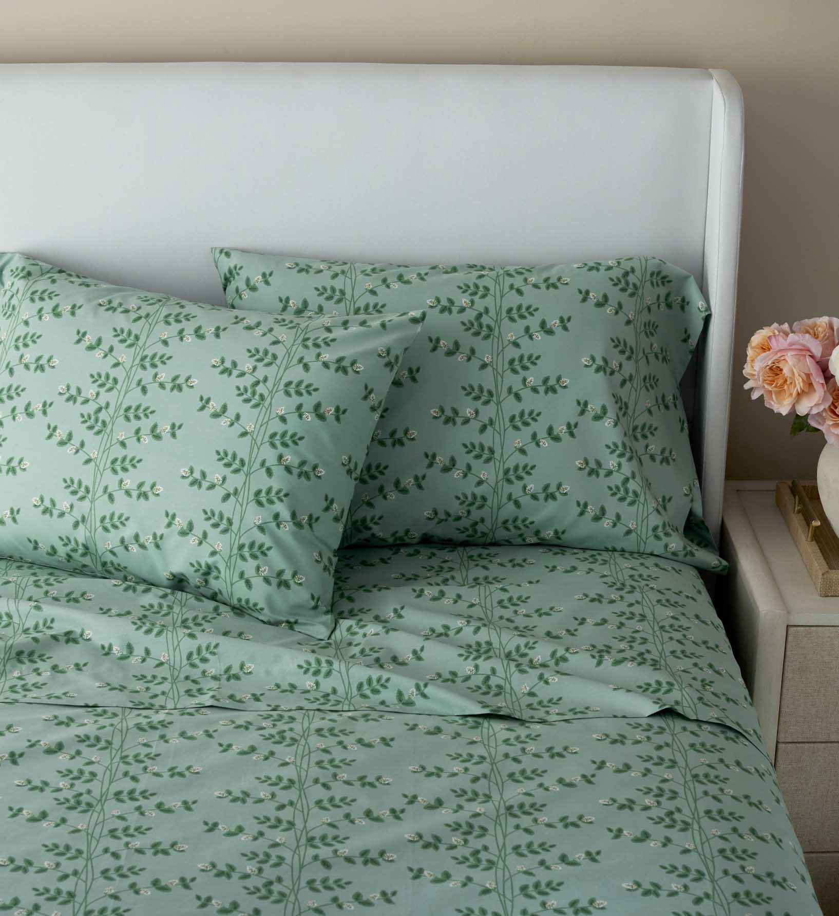 Percale Flat Sheet - Climbing Vines Sage