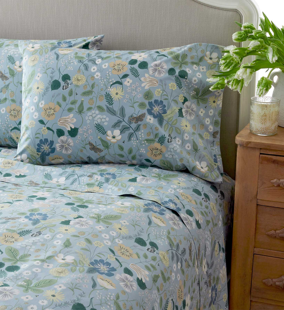 Strawberry Fields Slate Percale Flat Sheet | Rifle Paper Co.