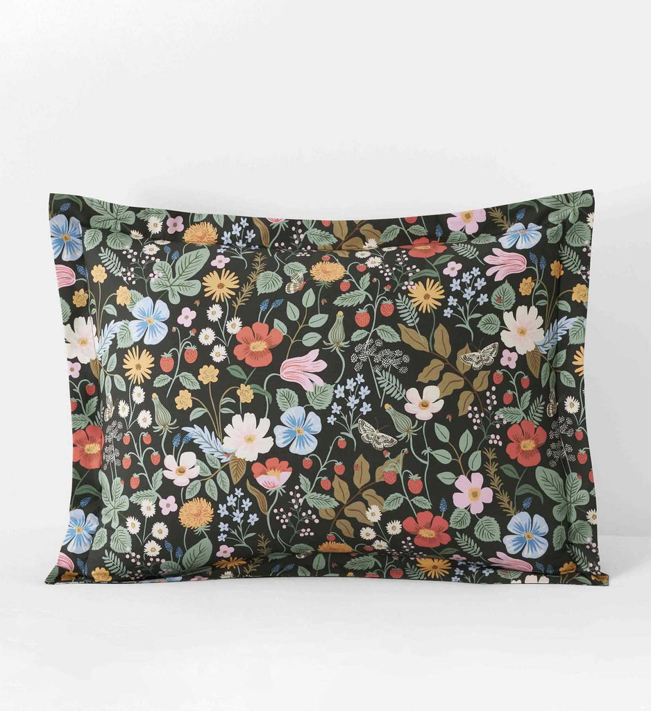 Strawberry Fields Black Percale Sham | Rifle Paper Co.