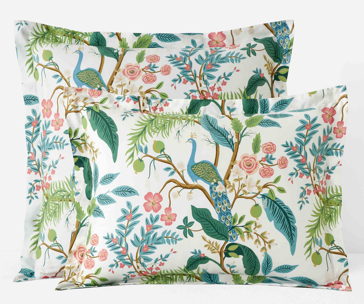 Peacock White Sateen Sham | Rifle Paper Co.