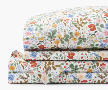 Rifle Paper Co. Percale Sheet Set - Strawberry Fields White