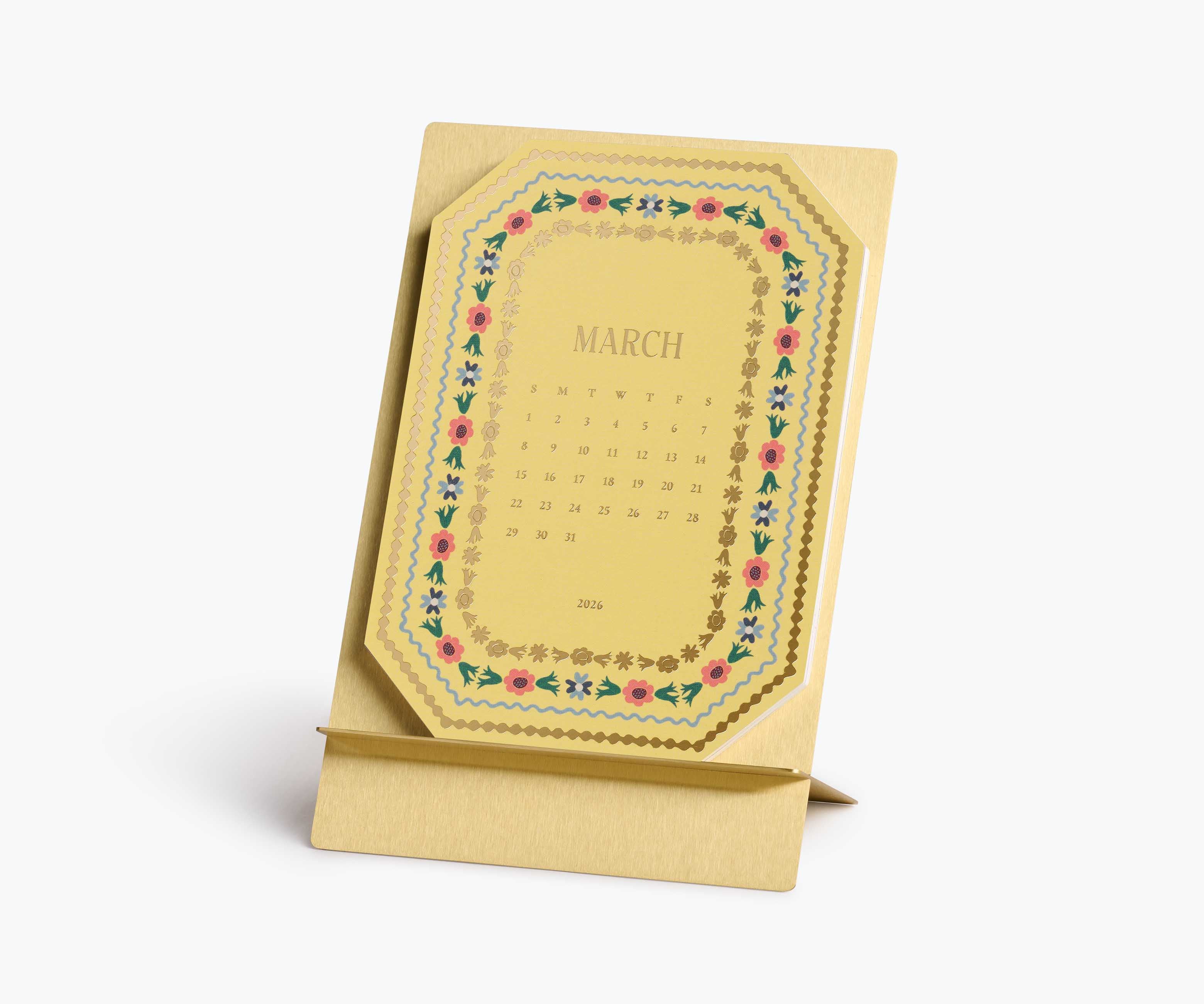 2026 Brass Easel Desk Calendar - Wildwood
