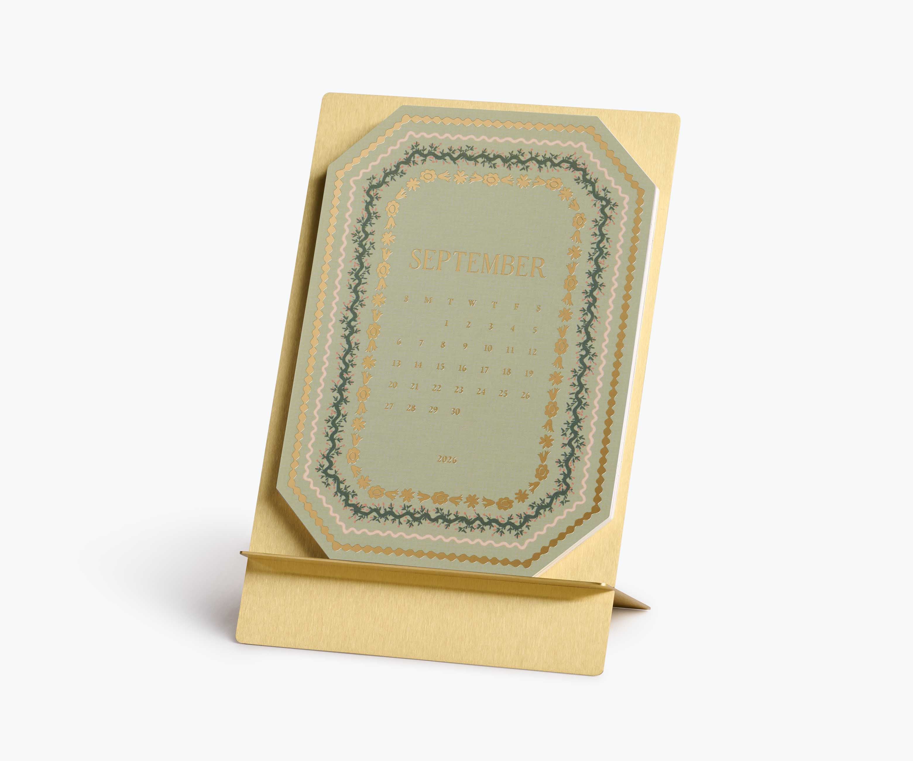 2026 Brass Easel Desk Calendar - Wildwood