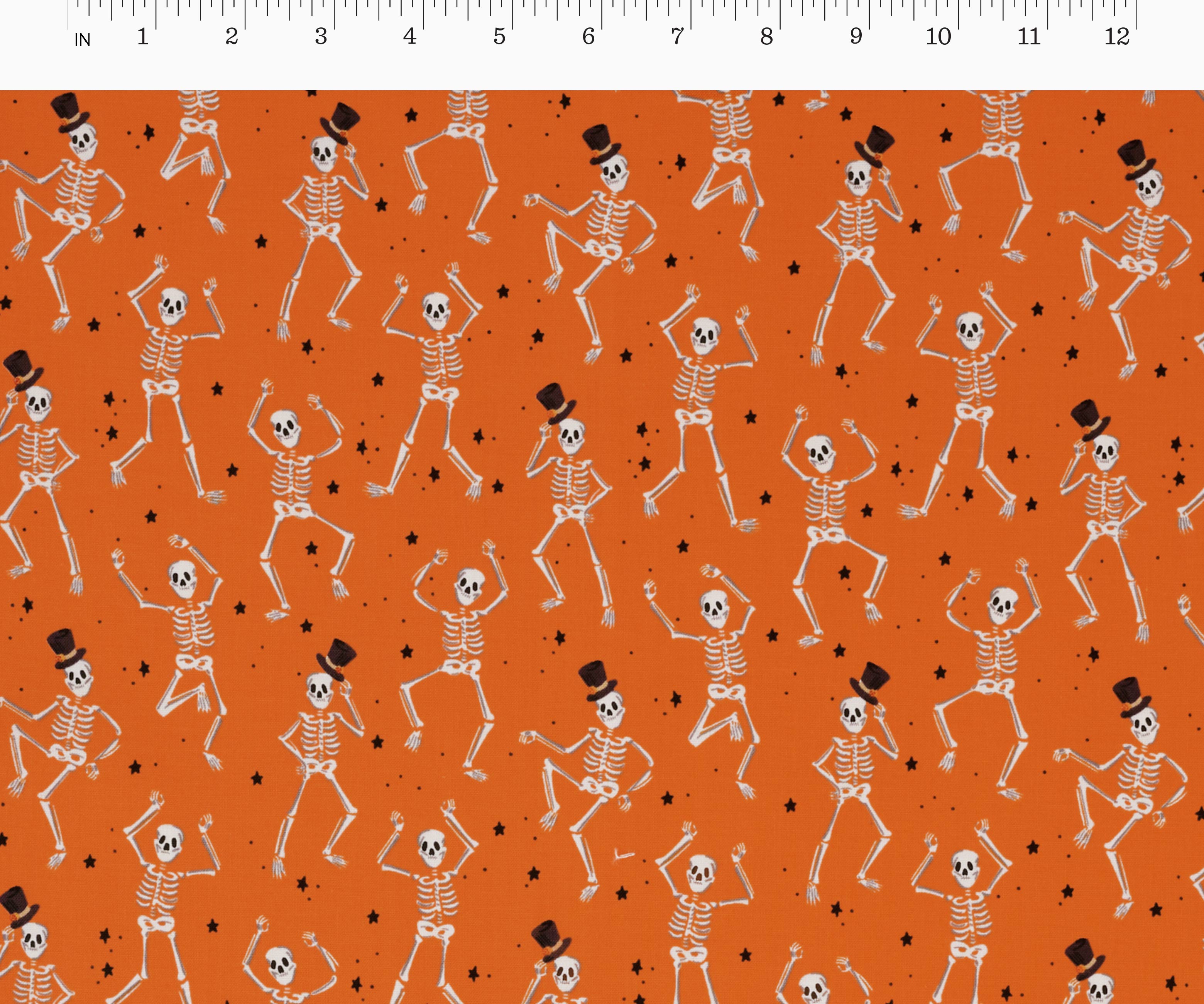 Skeletons Cotton Fabric - Orange