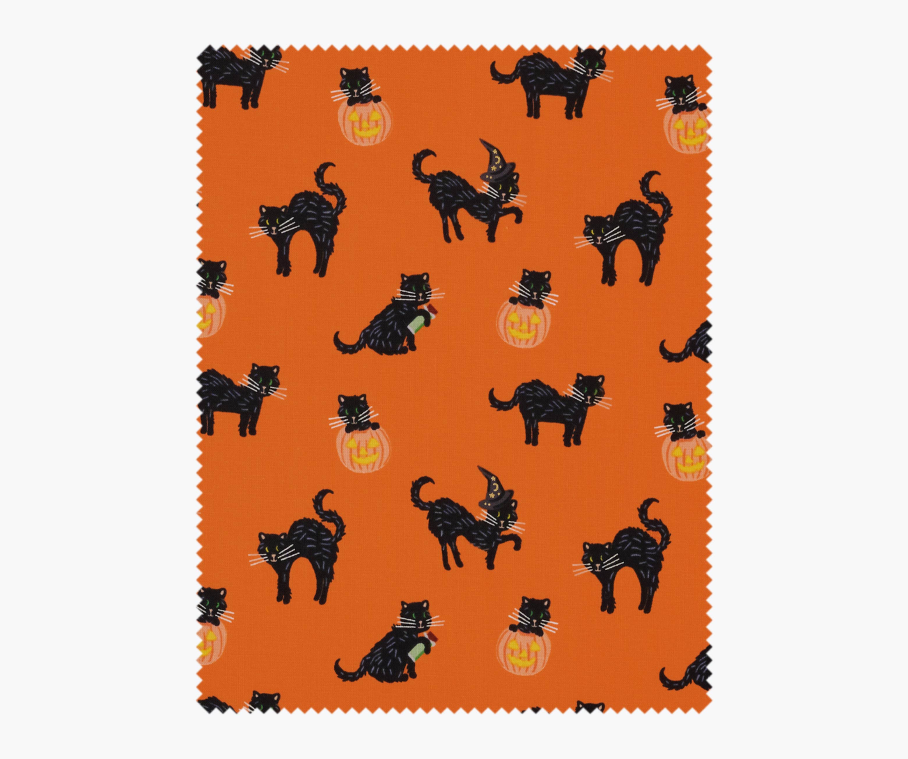 Black Cat Cotton Metallic Fabric - Orange
