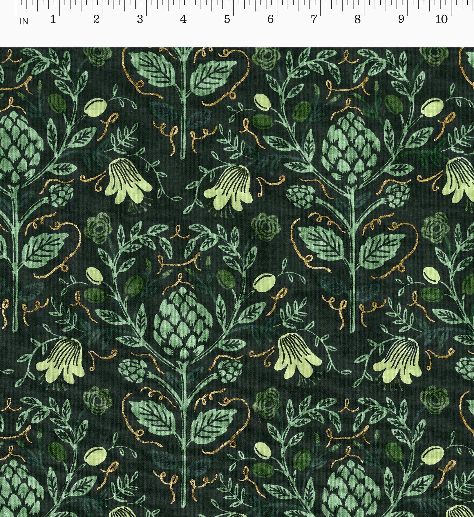 Artichoke Canvas Metallic Fabric - Hunter