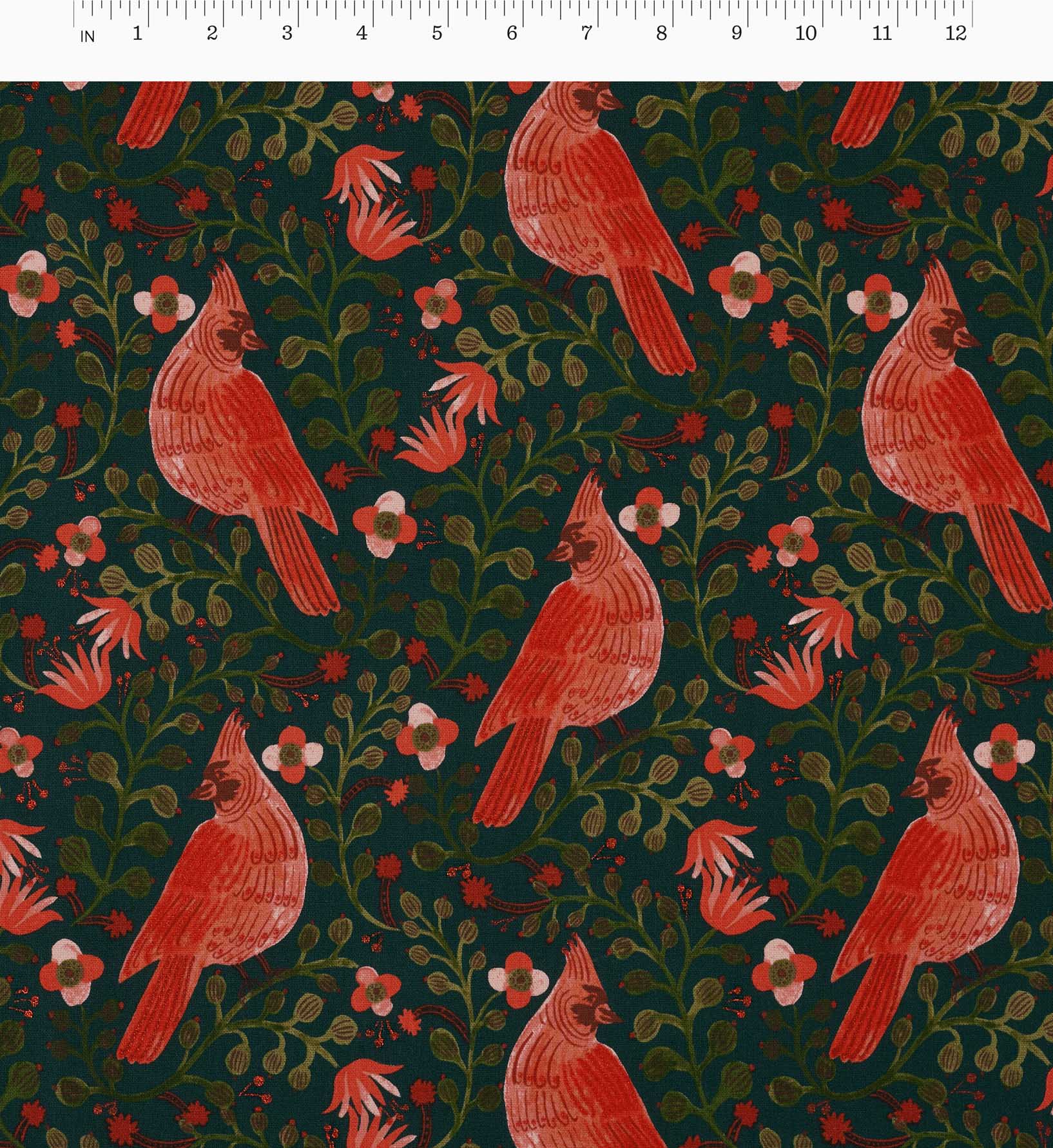 Cardinals Canvas Metallic Fabric - Evergreen