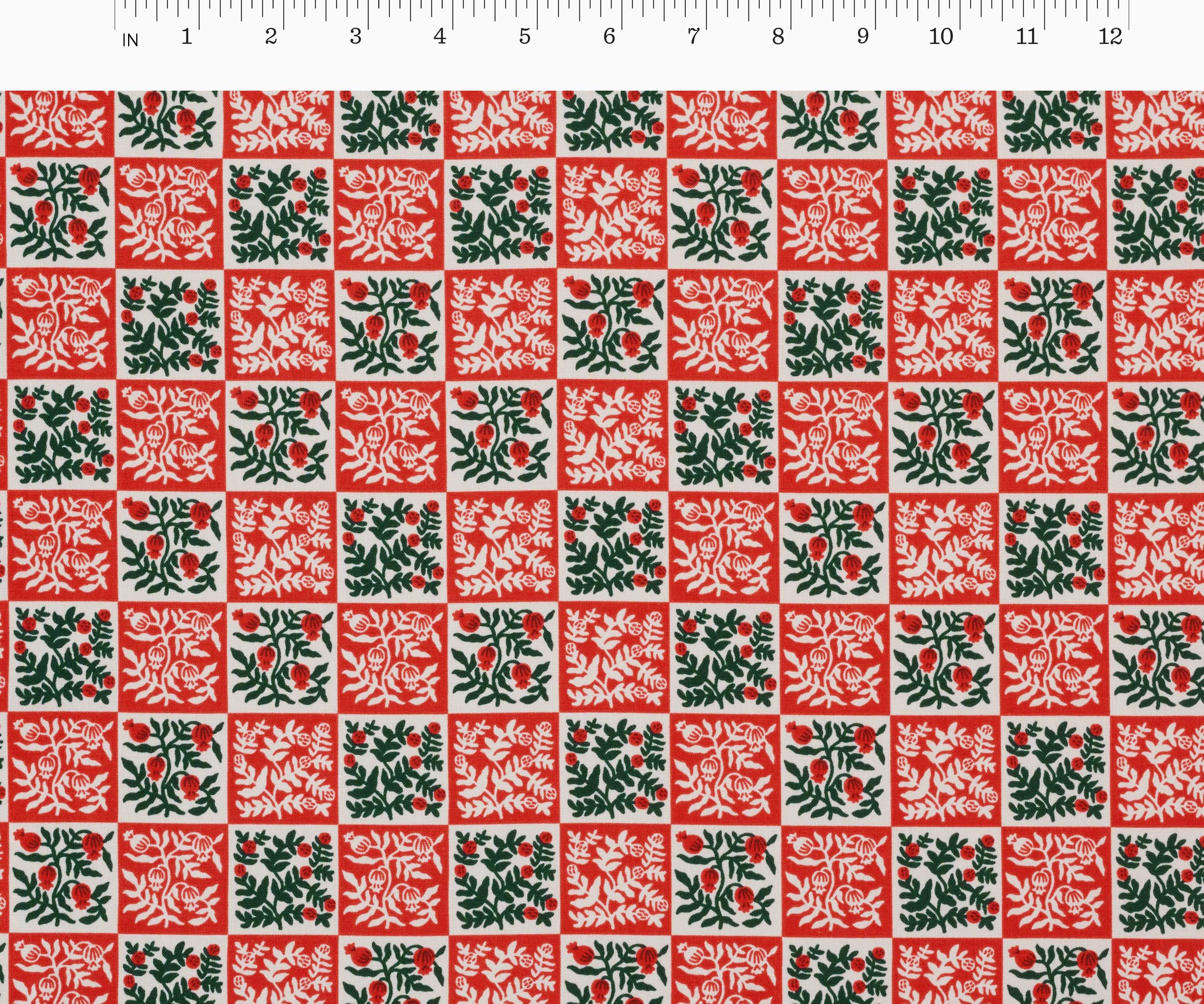 Yuletide Floral Cotton Fabric - Red