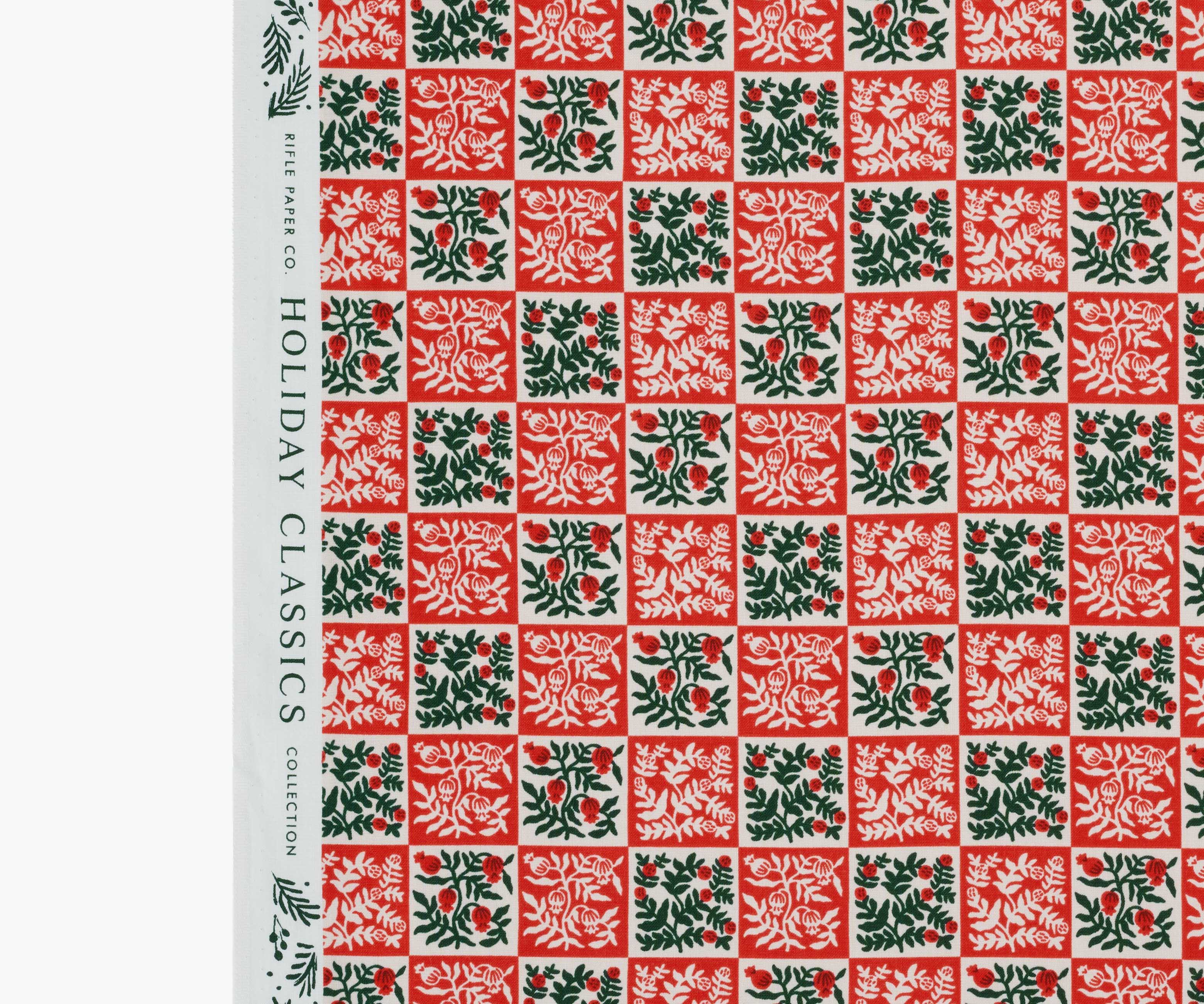 Yuletide Floral Cotton Fabric - Red