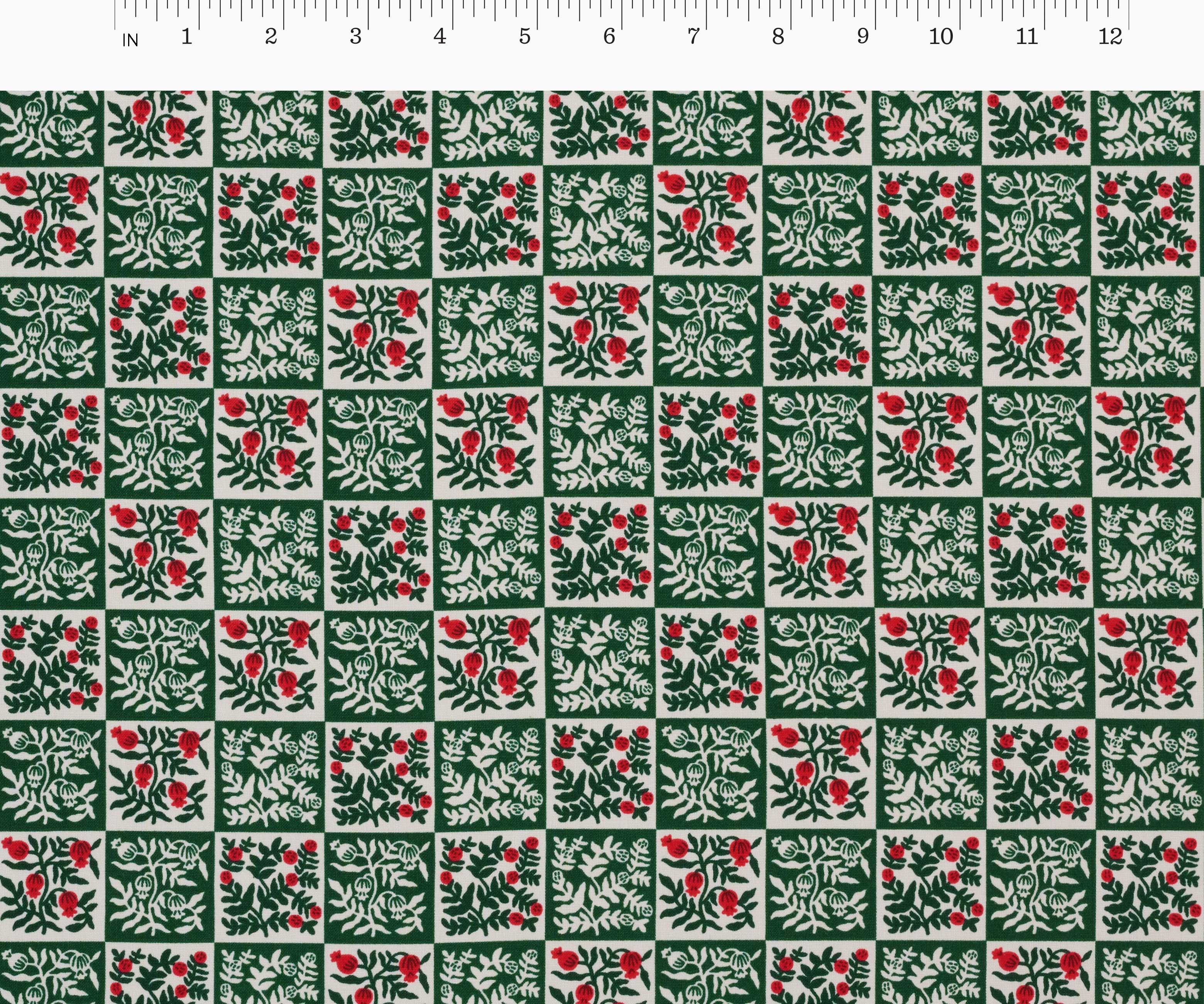 Yuletide Floral Cotton Fabric - Evergreen