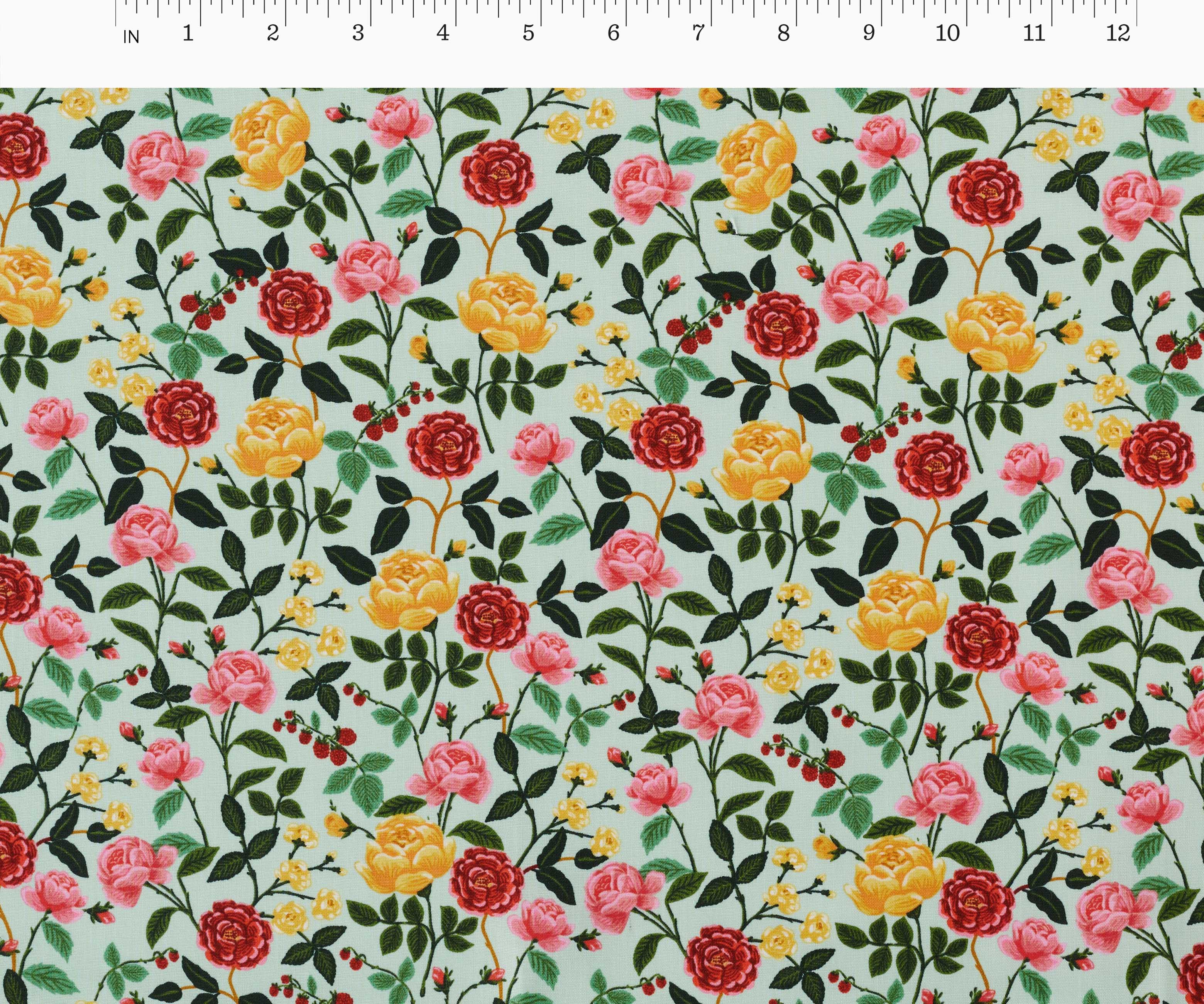 Roses Cotton Fabric - Mint