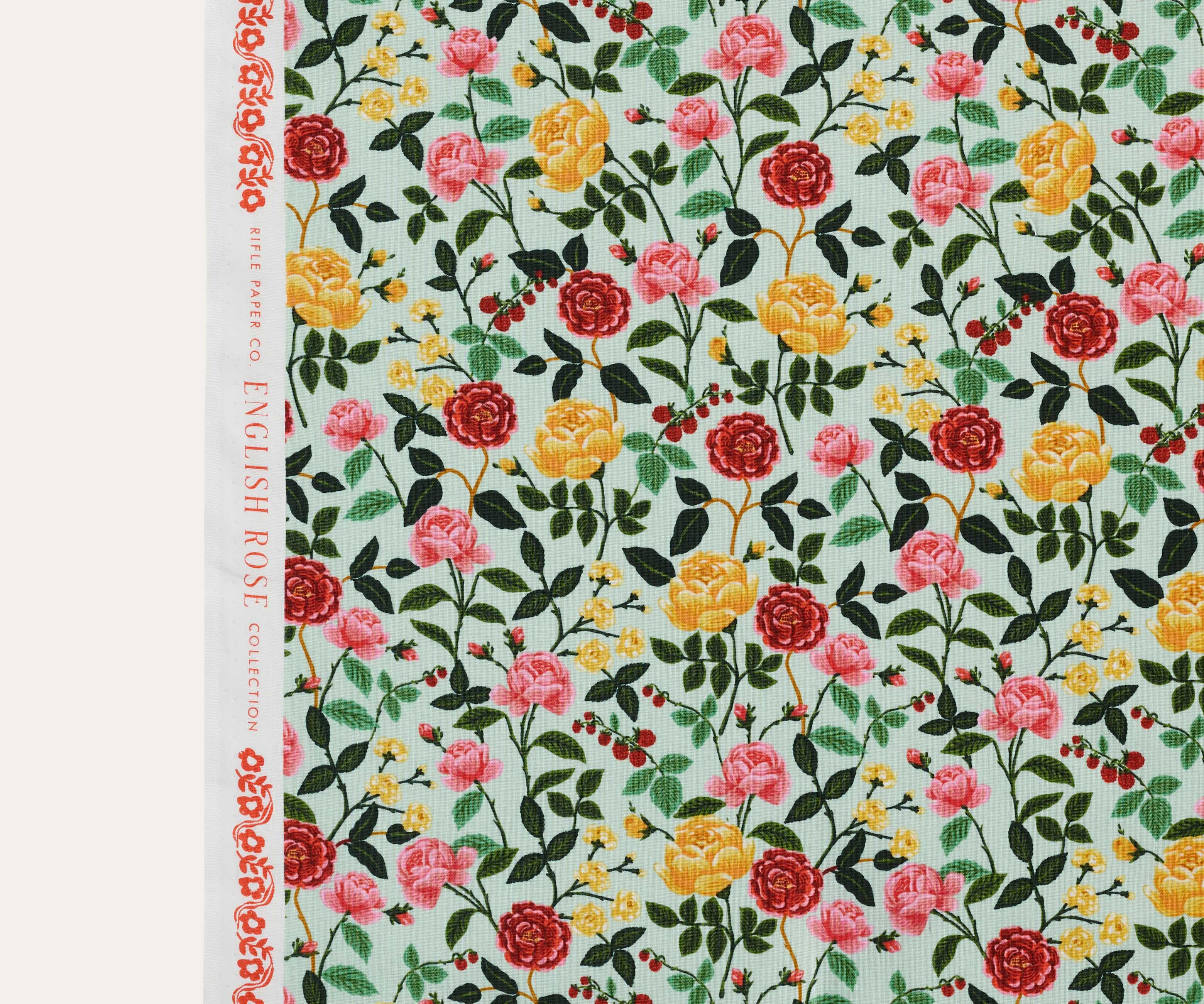 Roses Cotton Fabric - Mint