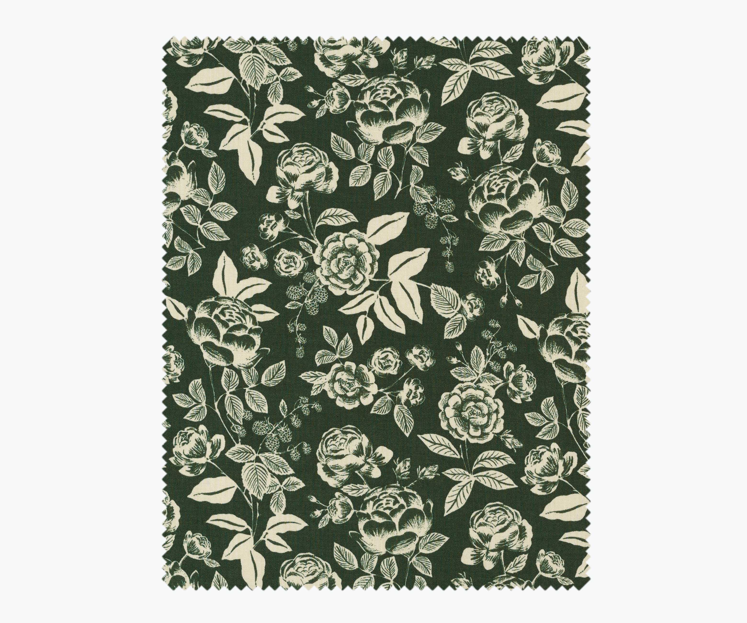English Rose Cotton Fabric - Hunter & Cream