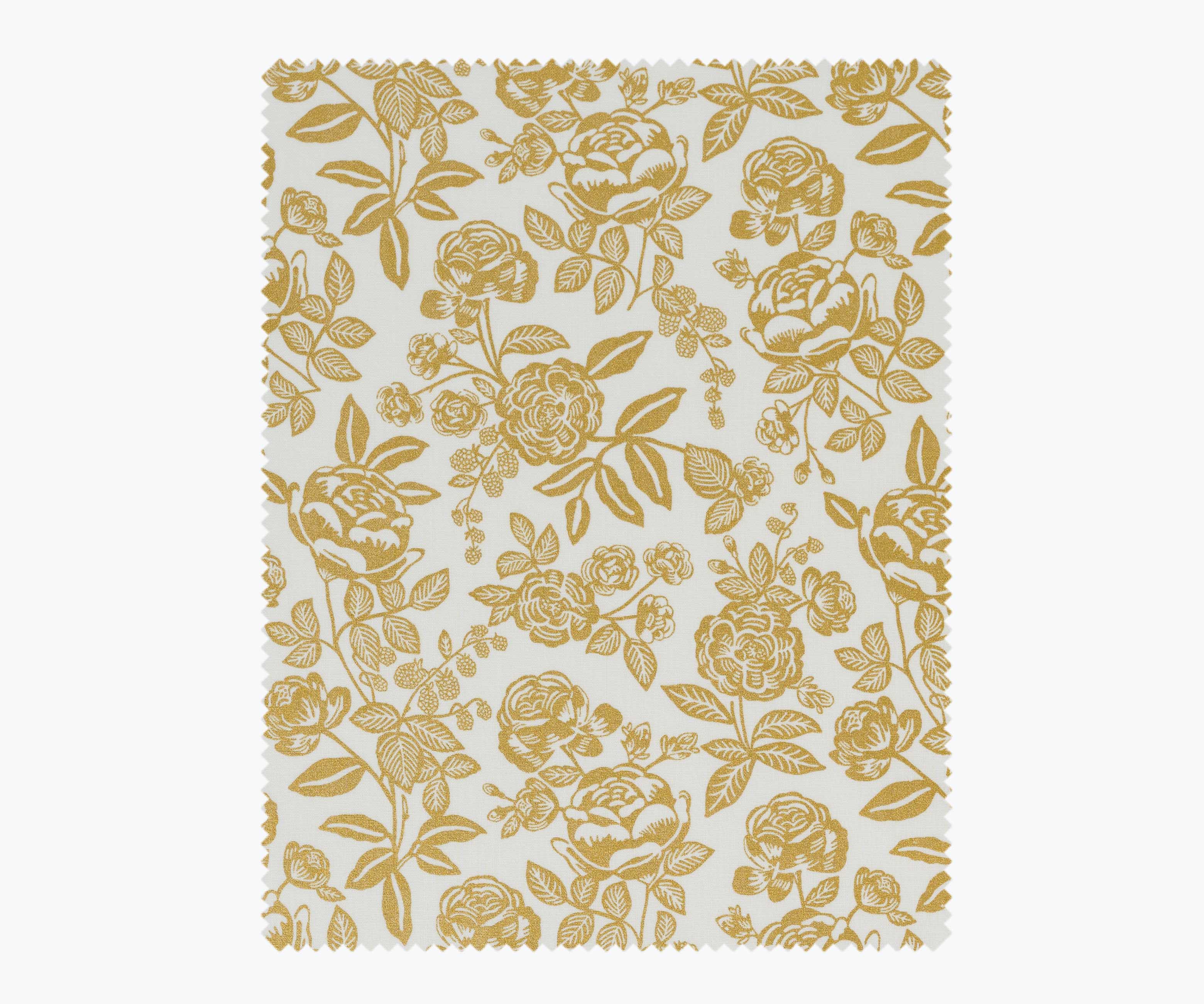 English Rose Cotton Metallic Fabric - Cream & Gold