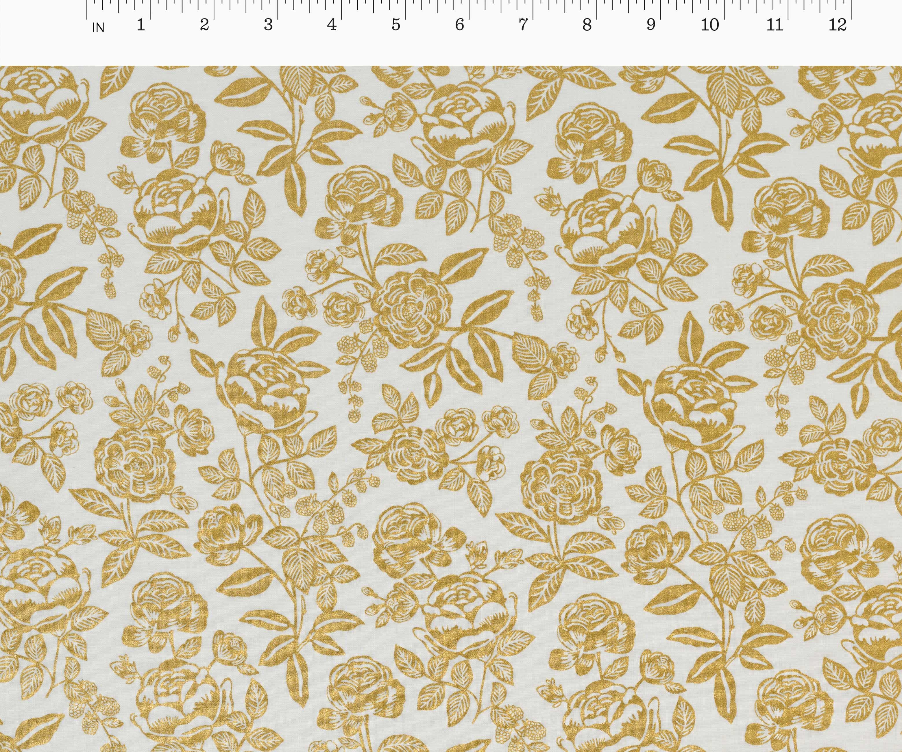 English Rose Cotton Metallic Fabric - Cream & Gold