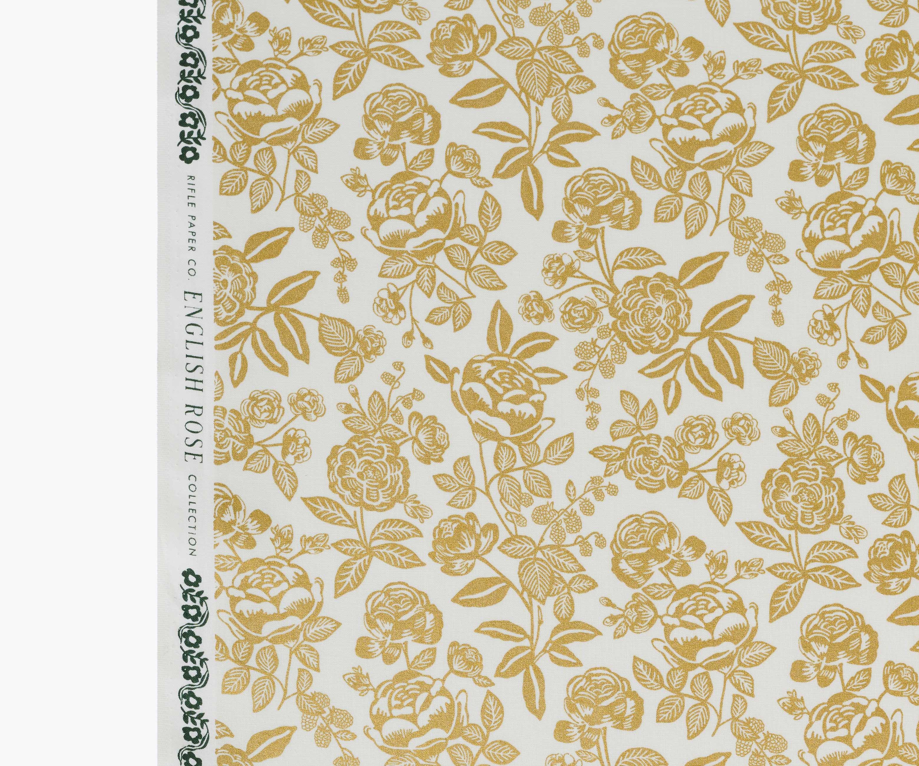 English Rose Cotton Metallic Fabric - Cream & Gold