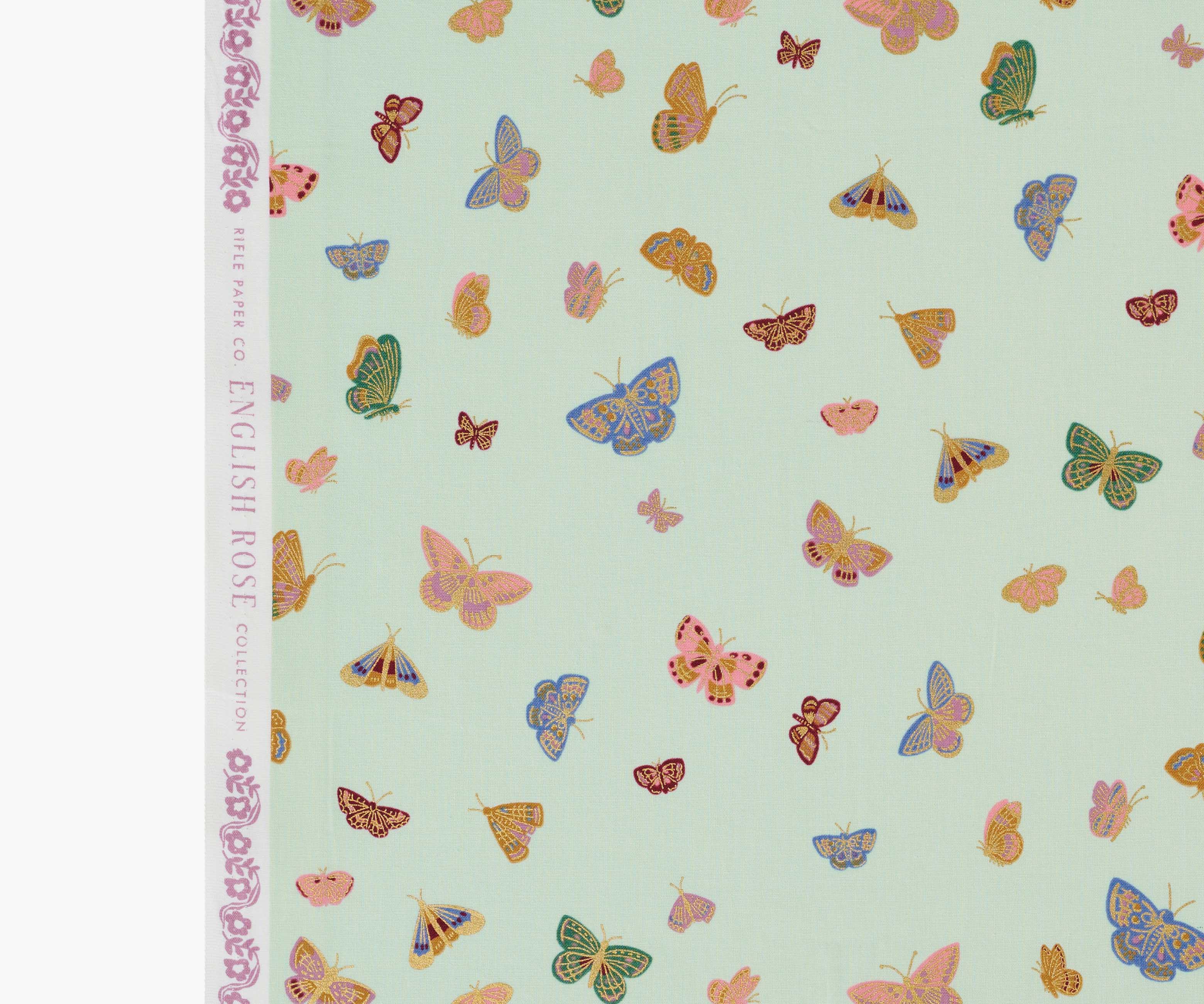 Butterfly House Cotton Metallic Fabric - Mint