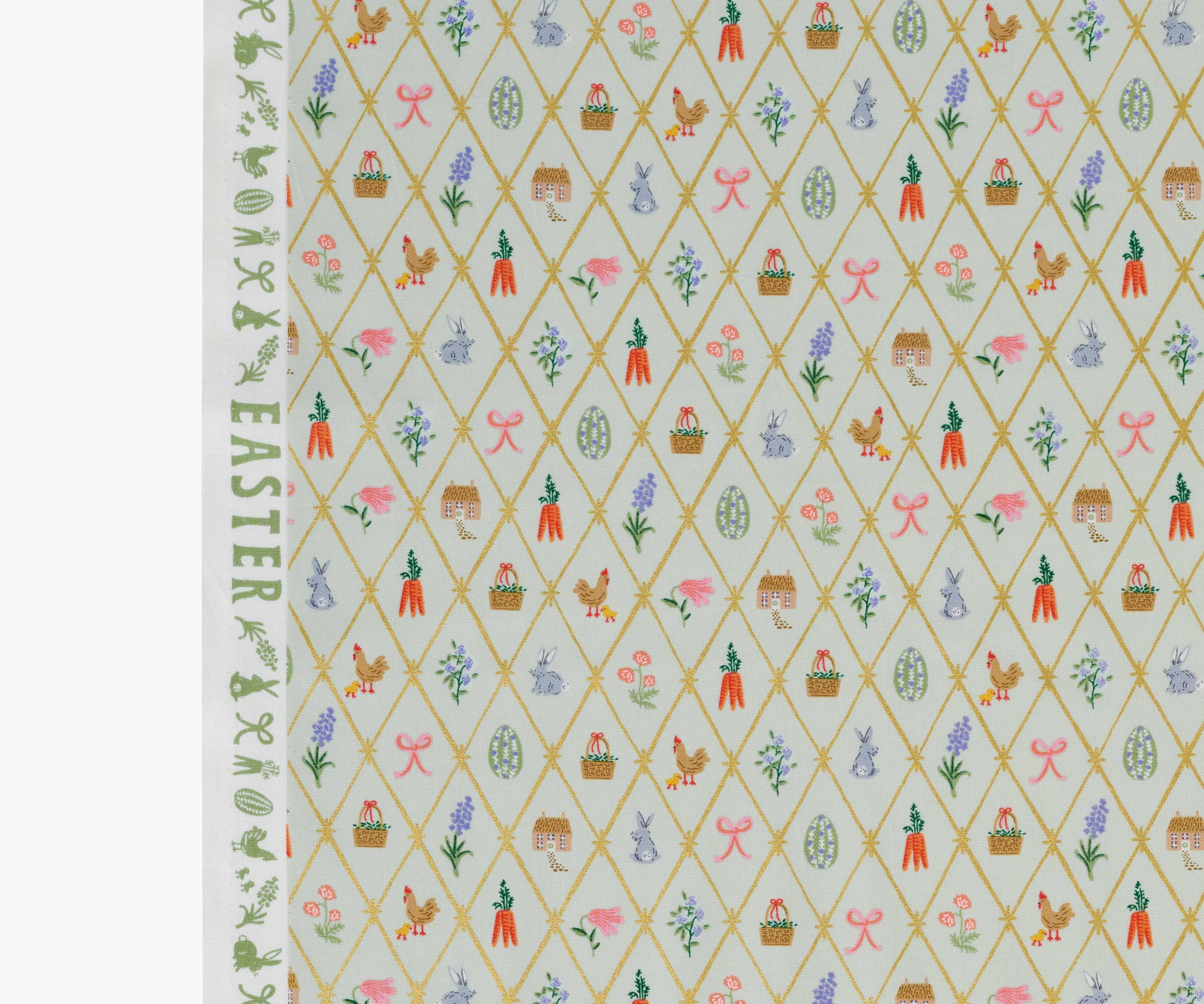 Easter Lattice Cotton Metallic Fabric - Mint