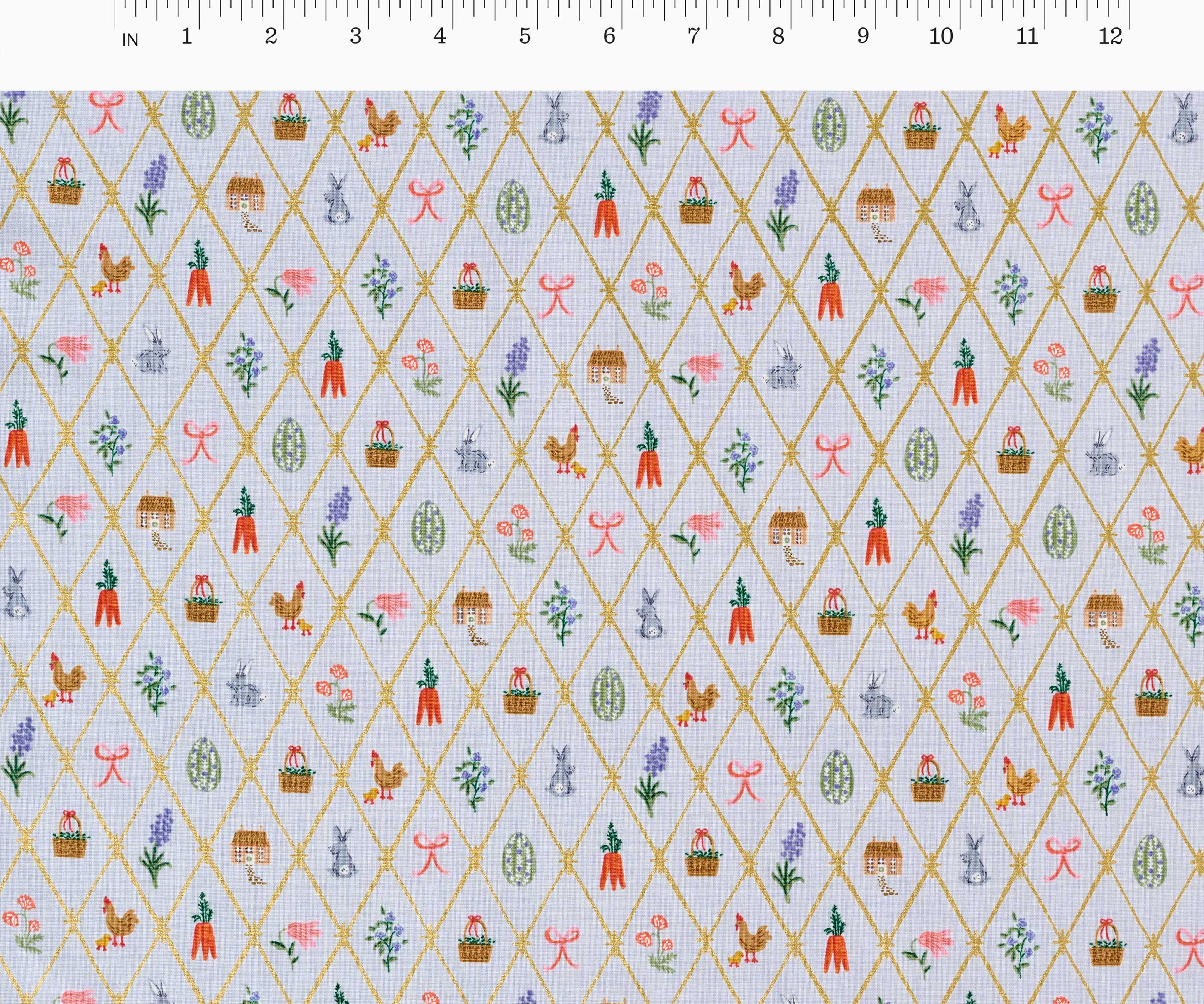 Easter Lattice Cotton Metallic Fabric - Blue