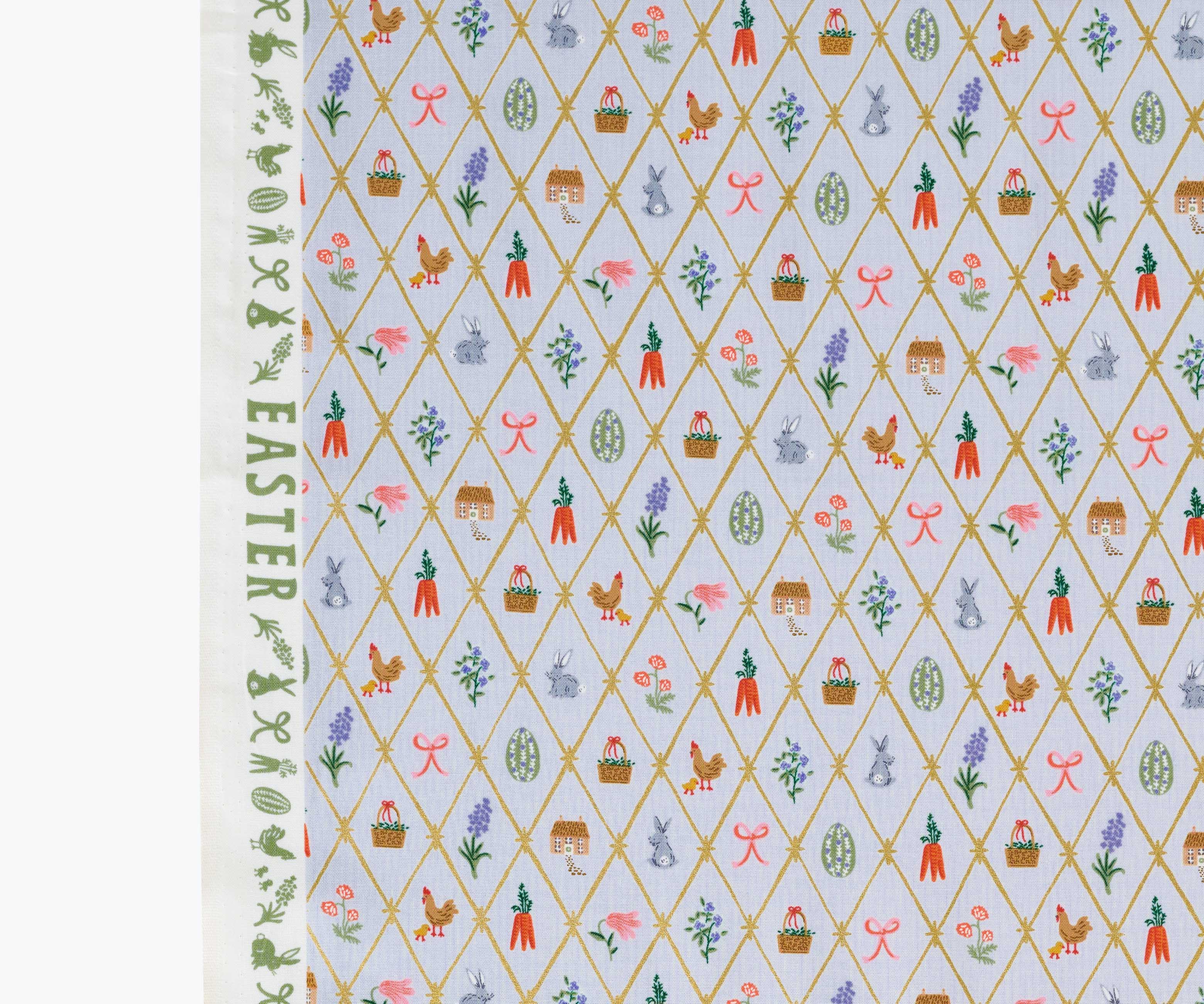 Easter Lattice Cotton Metallic Fabric - Blue