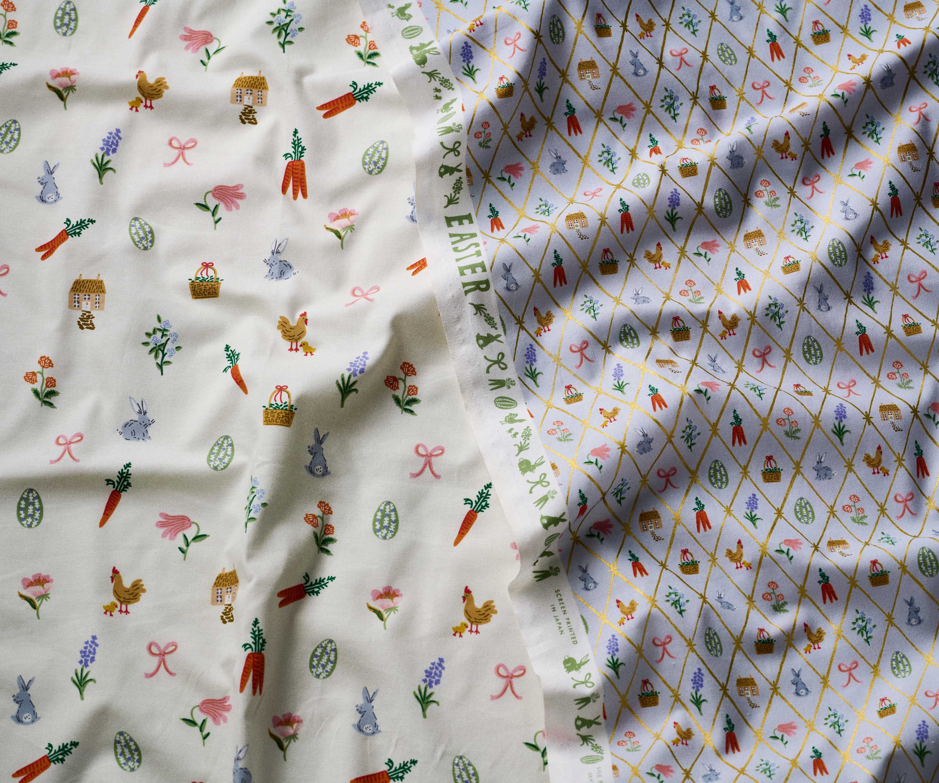 Easter Lattice Cotton Metallic Fabric - Blue