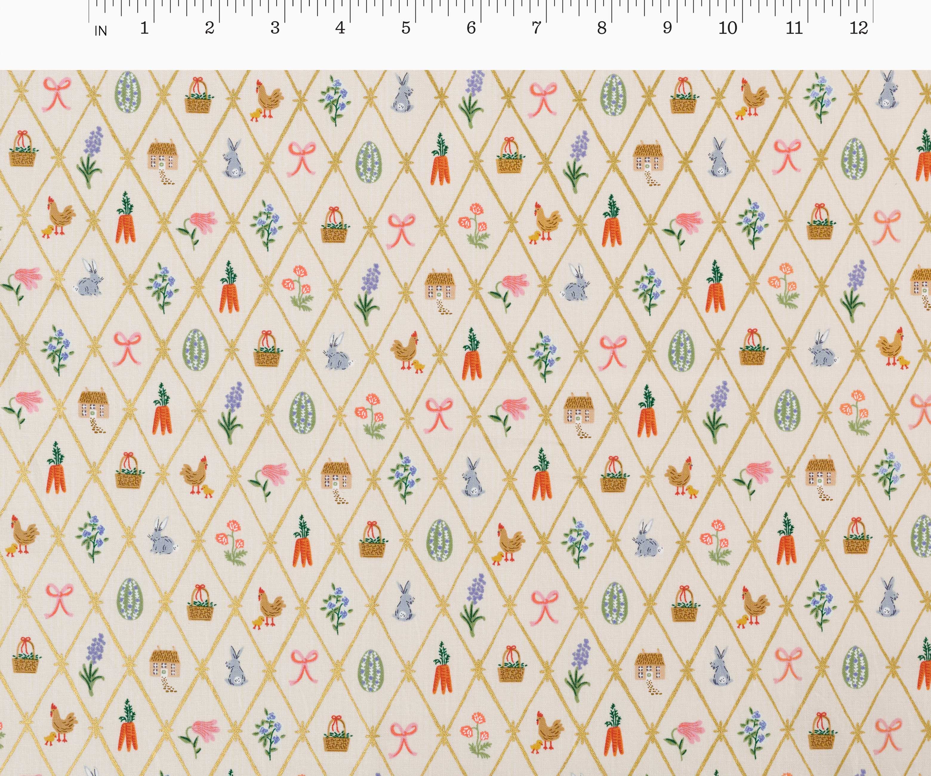 Easter Lattice Cotton Metallic Fabric - Linen