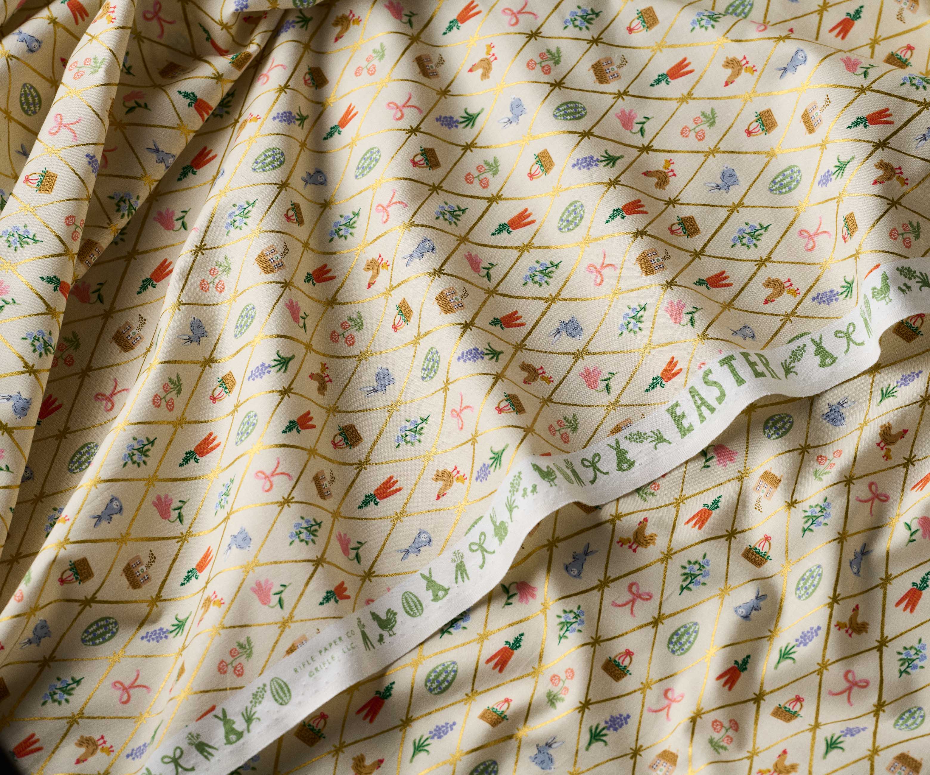 Easter Lattice Cotton Metallic Fabric - Linen