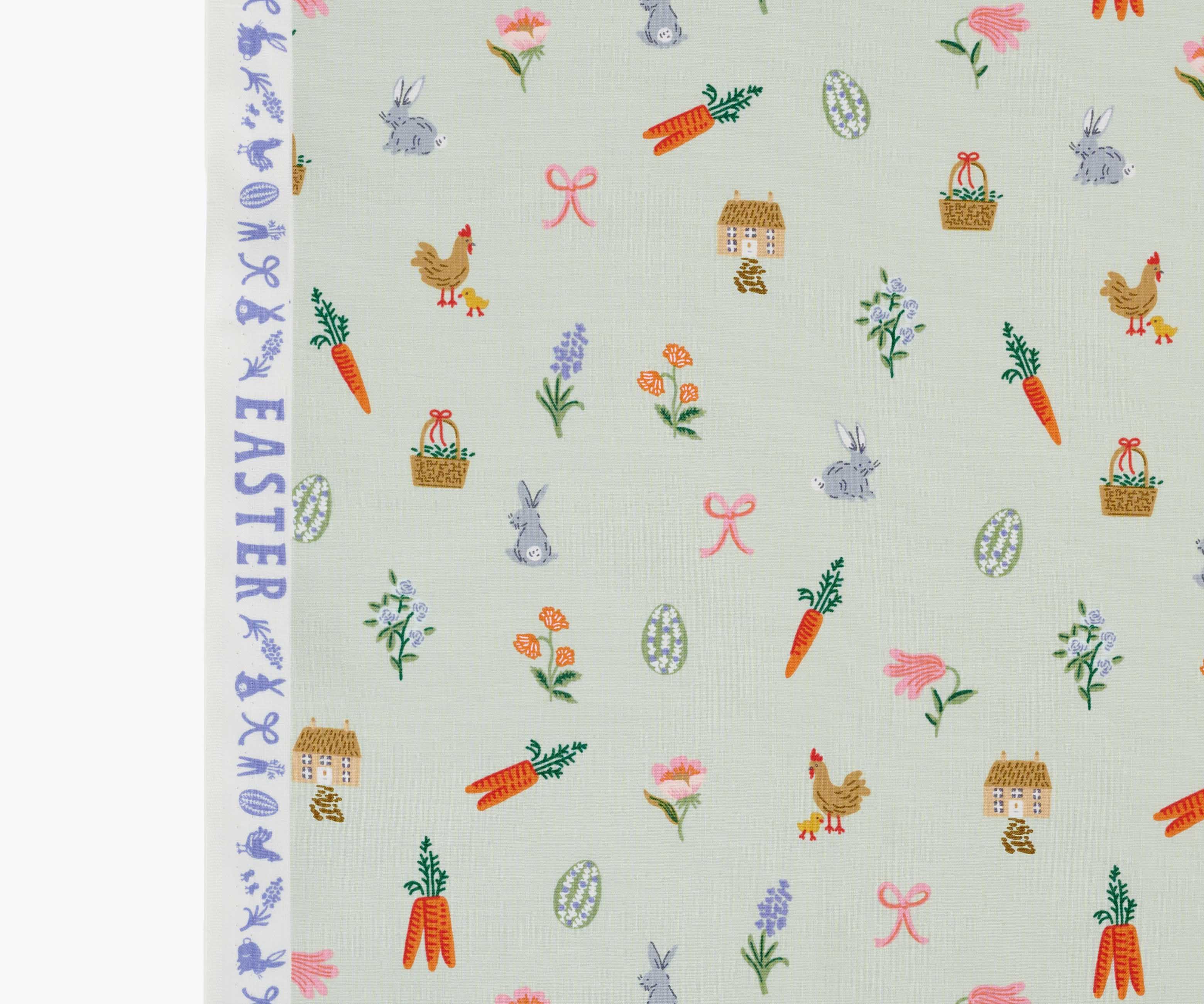 Easter Basket Cotton Fabric - Mint