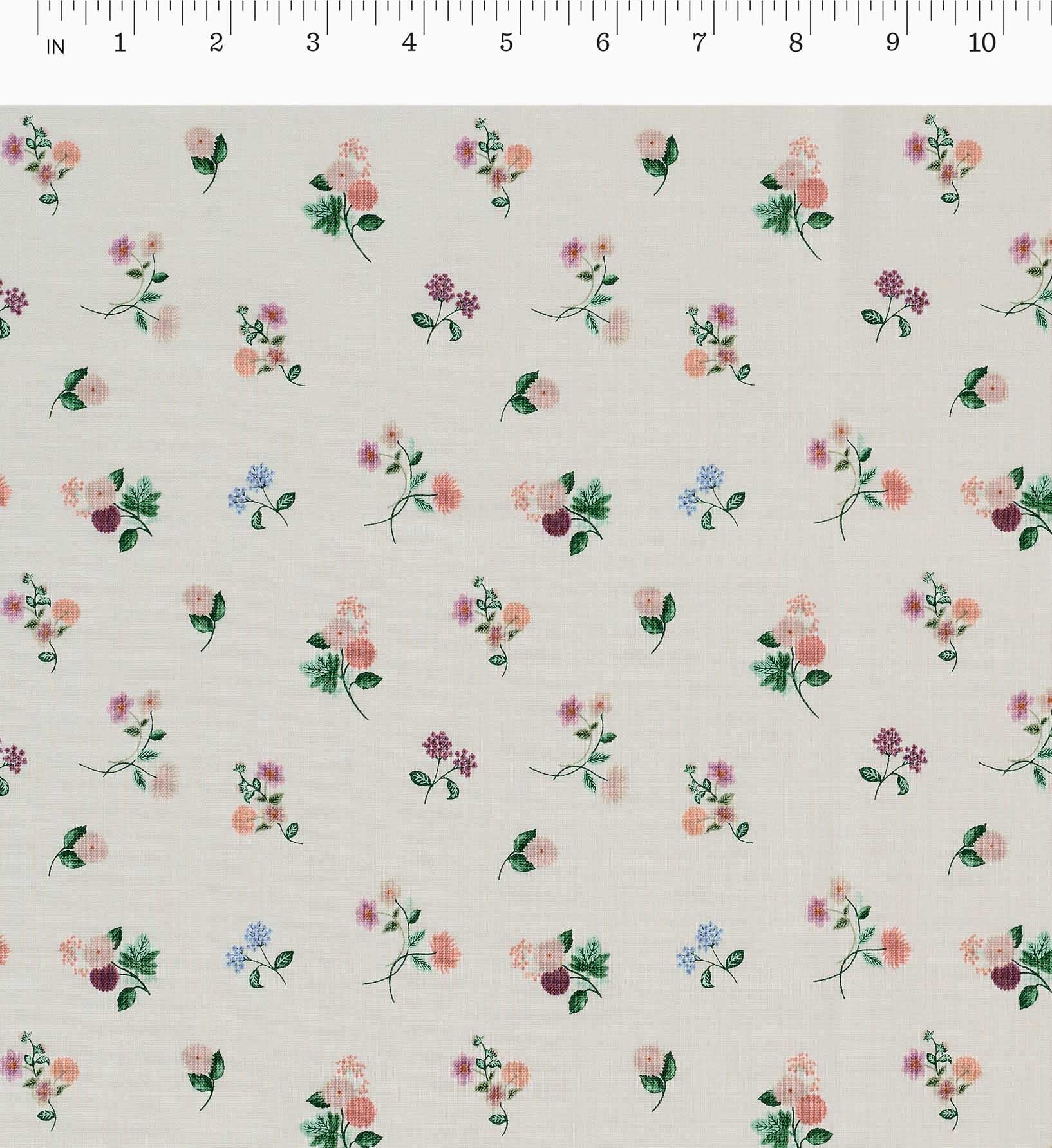 Ditsy Dahlia Cotton Fabric - Cream