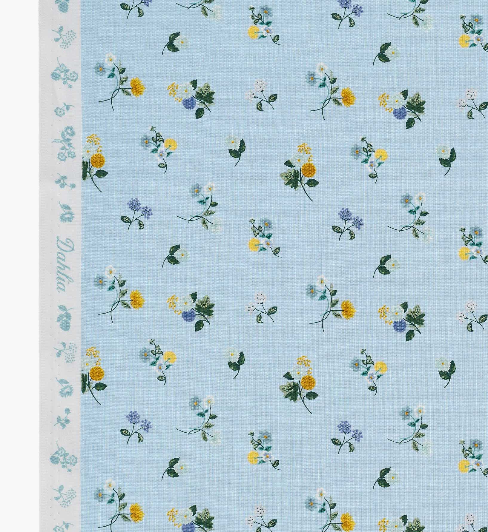 Ditsy Dahlia Cotton Fabric - Blue