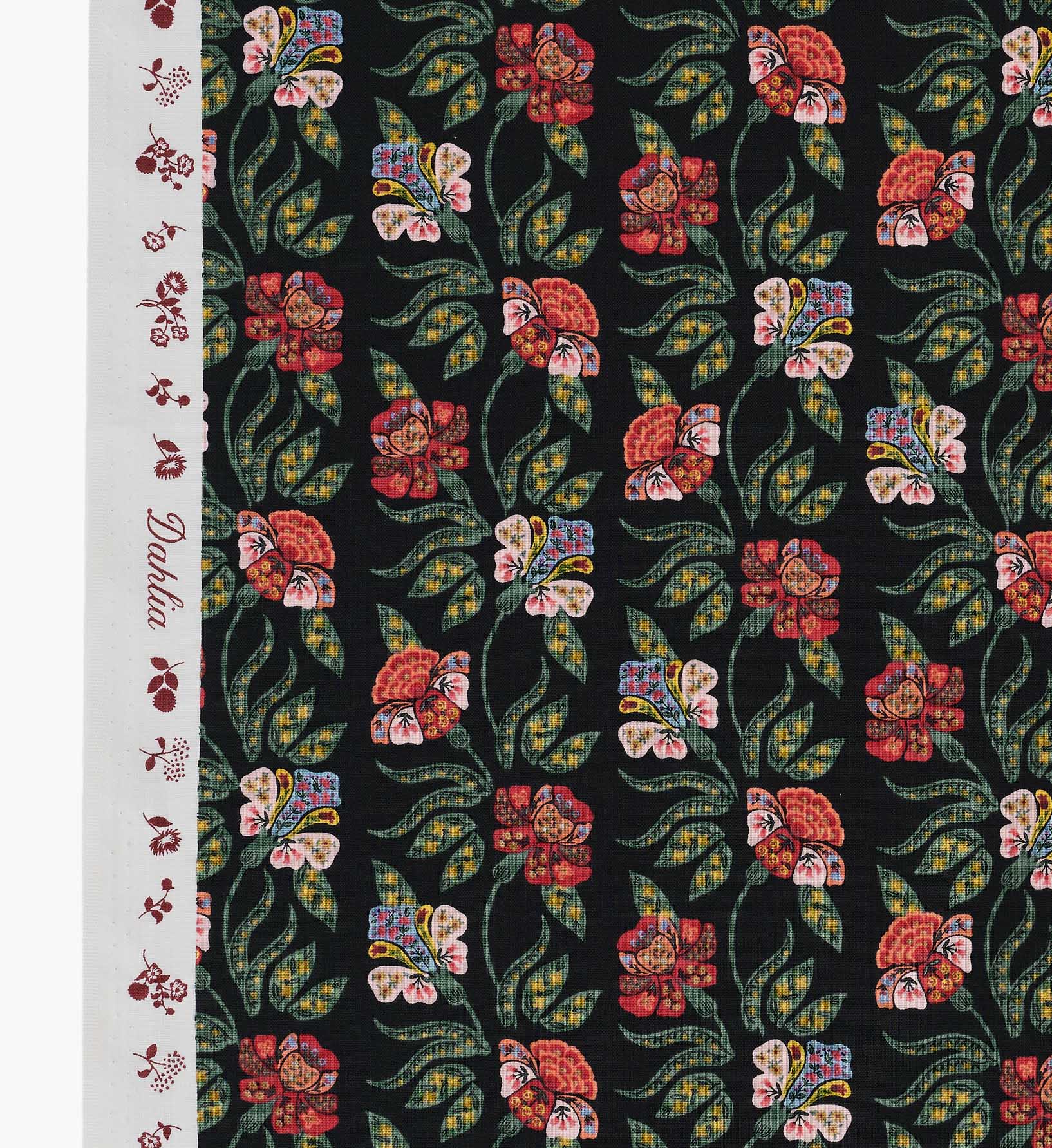 Posy Cotton Fabric - Black