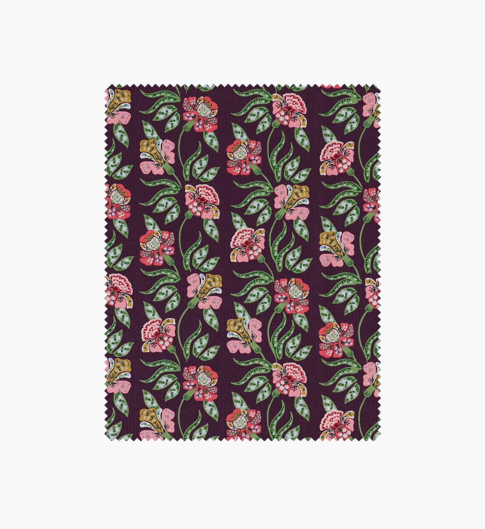 Posy Cotton Fabric - Aubergine