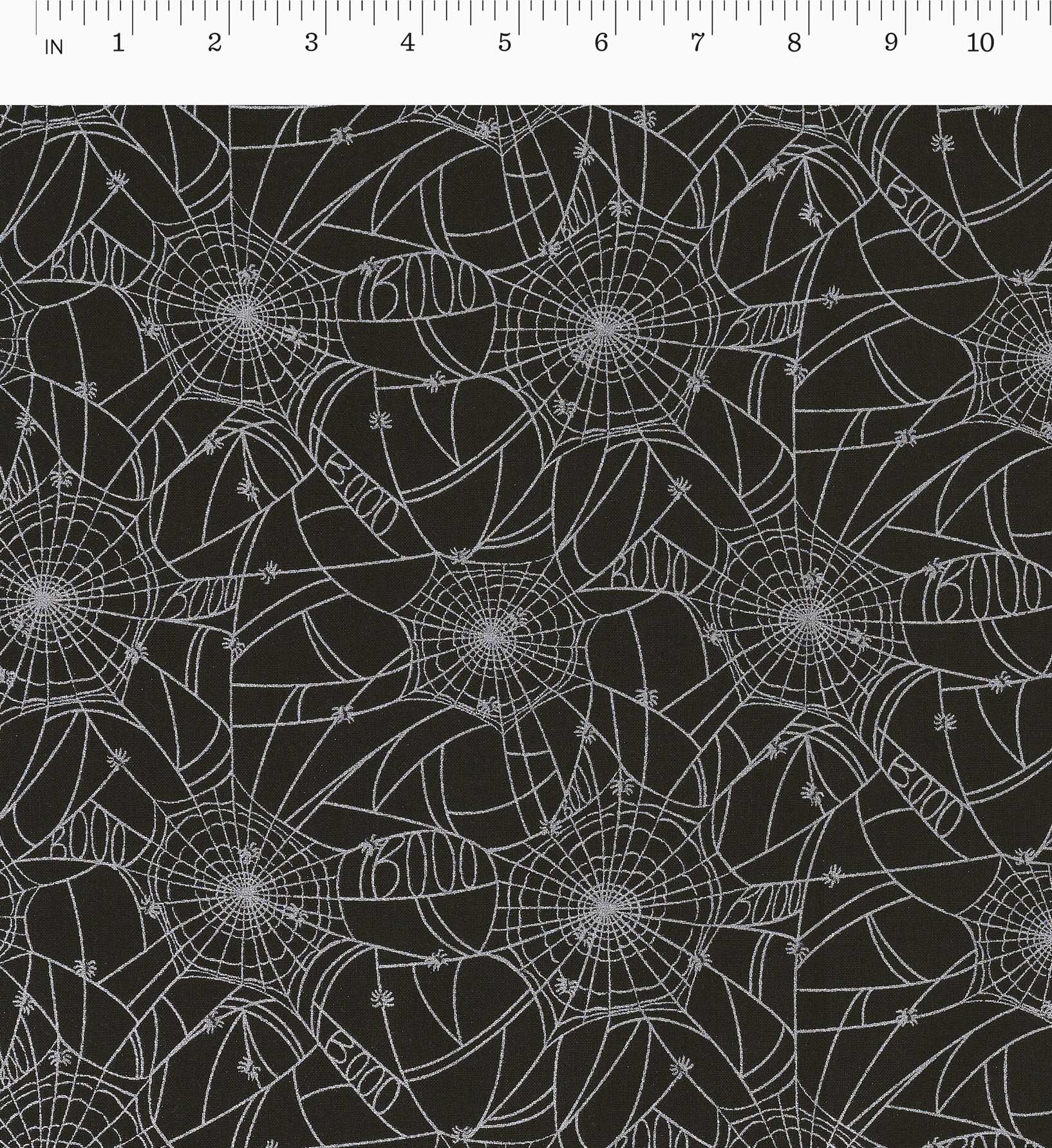Spider Webs Cotton Metallic Fabric - Black and Silver