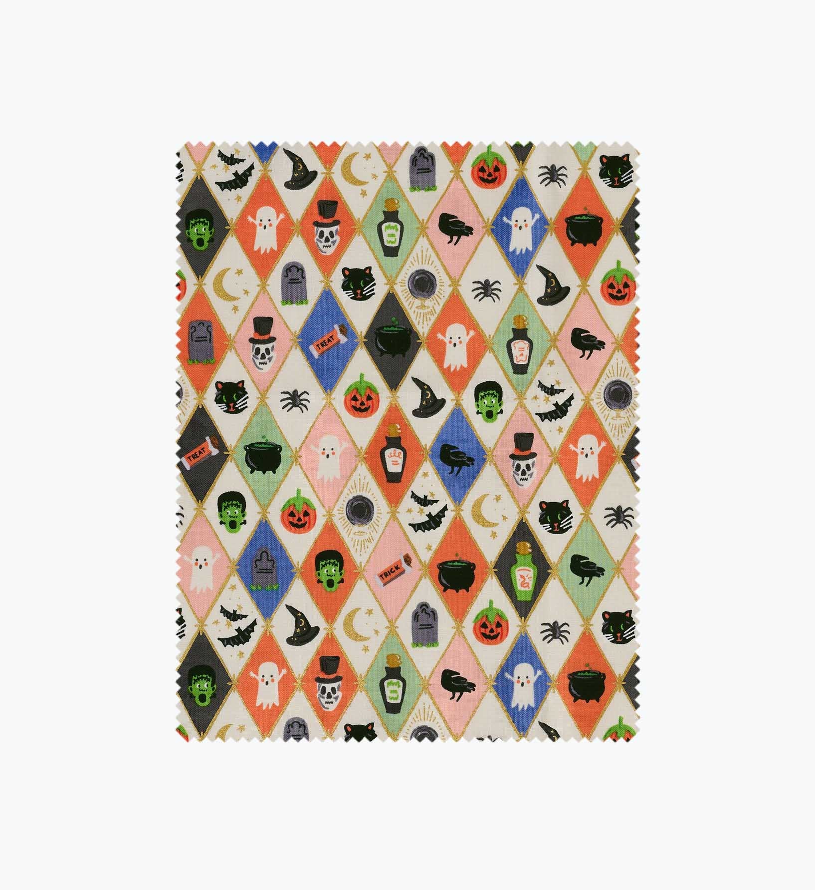 Halloween Argyle Cotton Metallic Fabric - Multi