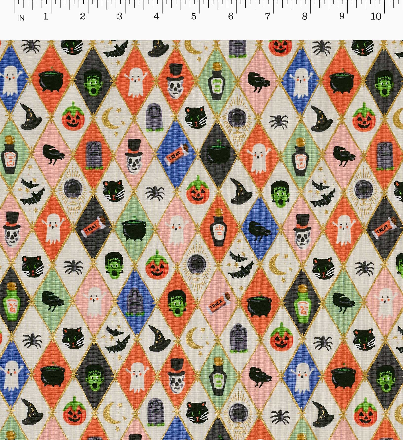 Halloween Argyle Cotton Metallic Fabric - Multi