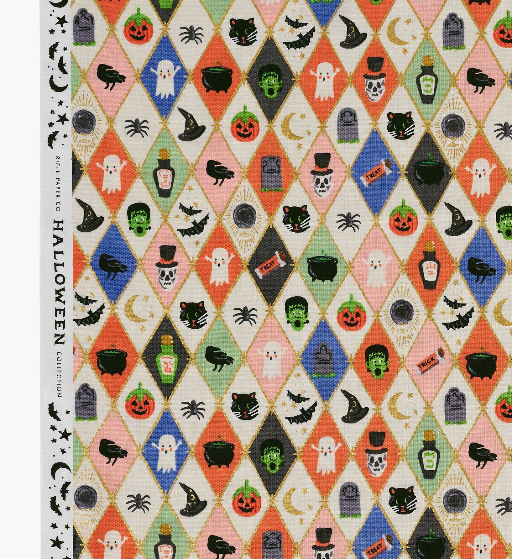 Halloween Argyle Cotton Metallic Fabric - Multi