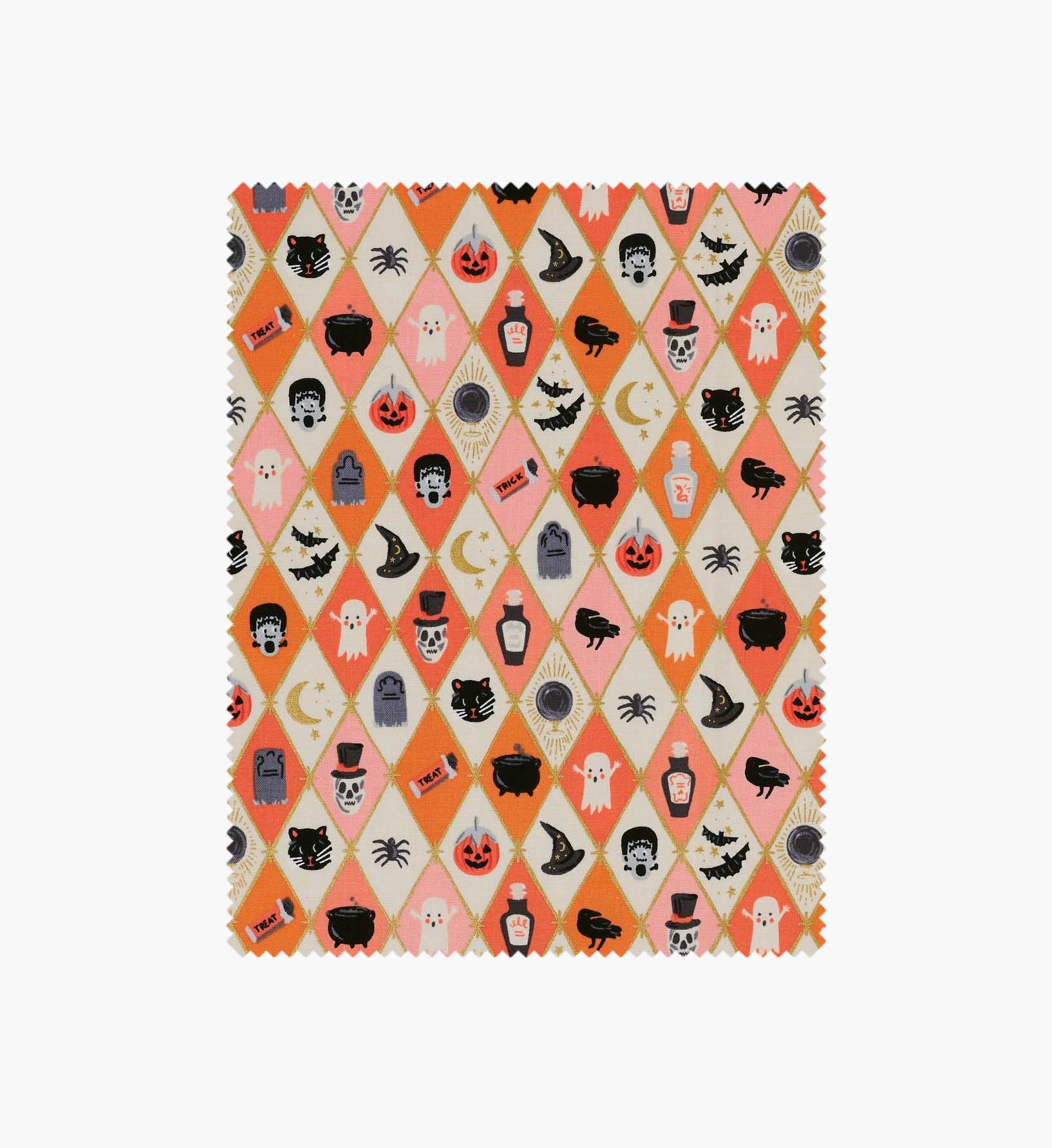 Halloween Argyle Cotton Metallic Fabric - Orange and Gold
