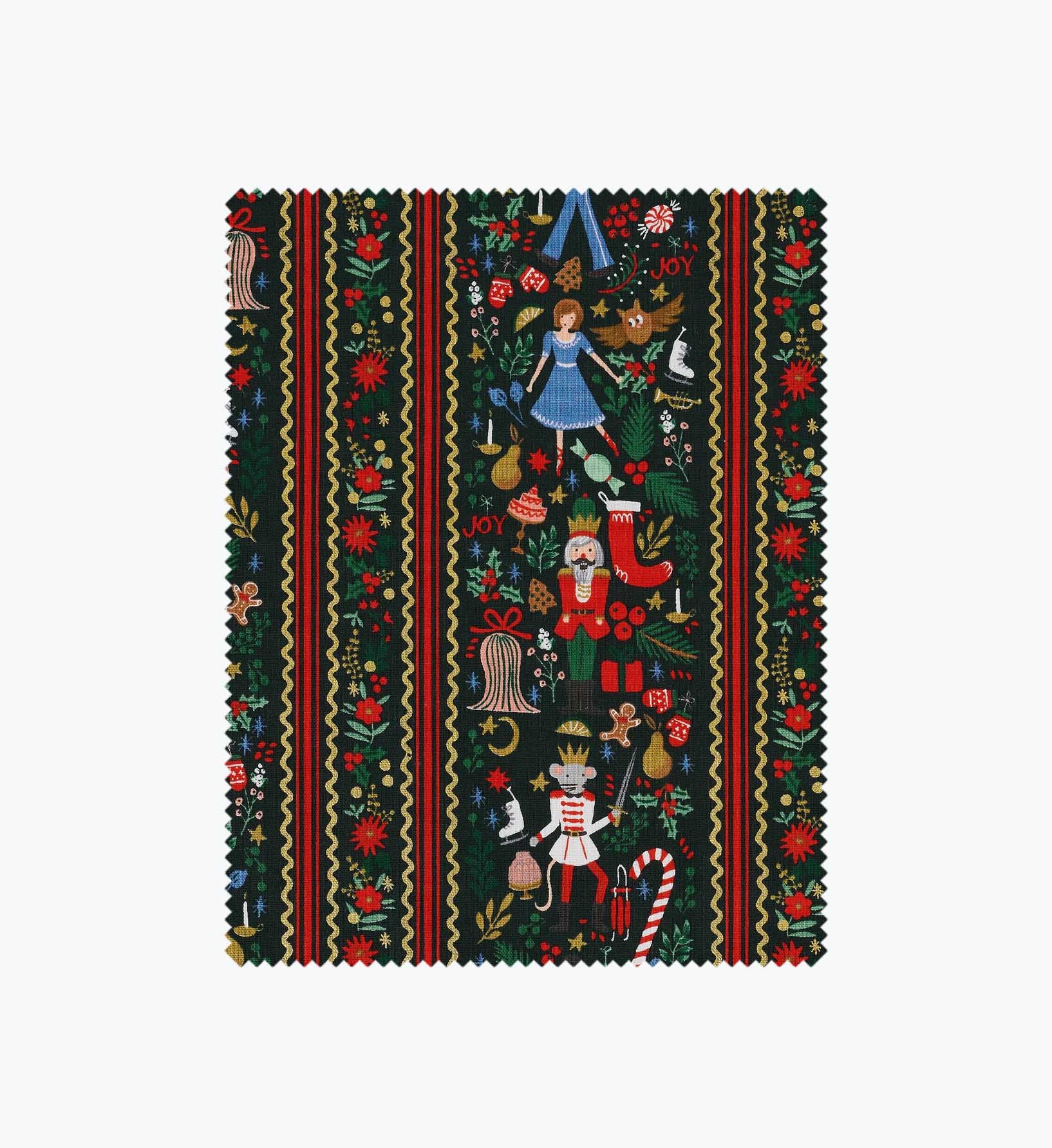 Holly Jolly Nutcracker Cotton Metallic Fabric - Evergreen and Gold