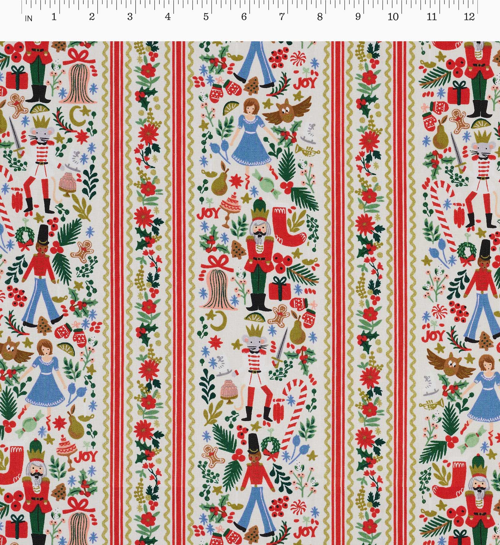 Holly Jolly Nutcracker Cotton Metallic Fabric - Cream and Gold