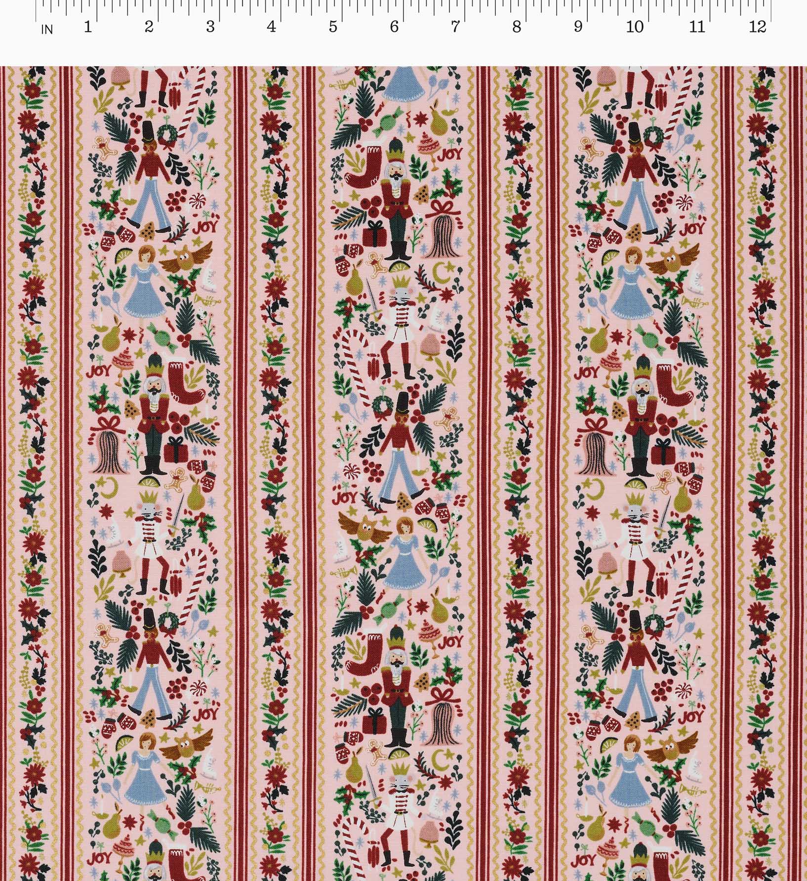Holly Jolly Nutcracker Cotton Metallic Fabric - Blush and Gold